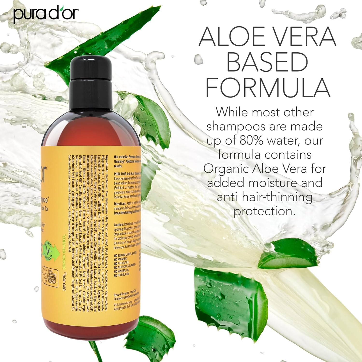 PURA D'OR 16 Oz MD Anti-Hair Thinning Maximum Defense Shampoo - 0.5% Coal Tar, Biotin, Proprietary Herbal Blend For Dry & Itchy Scalp, No Sulfates - For Men & Women - Image 5