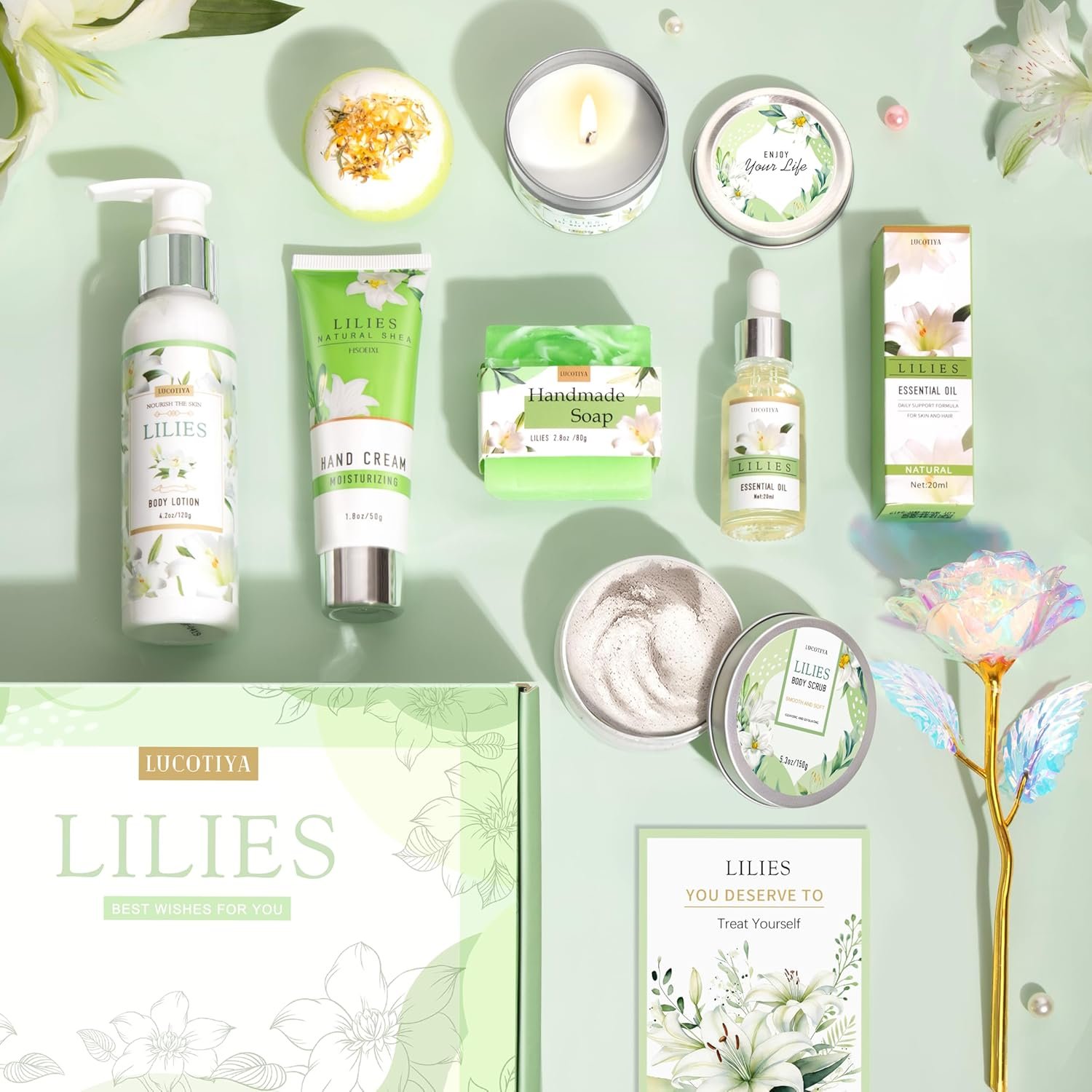 Gifts for Women, Birthday Gifts for Women, Lilies Self Care Set,Christmas Mothers Day Relaxing Spa Basket for Mom, Grandma, Girlfriend, Sister, Friends - Image 2