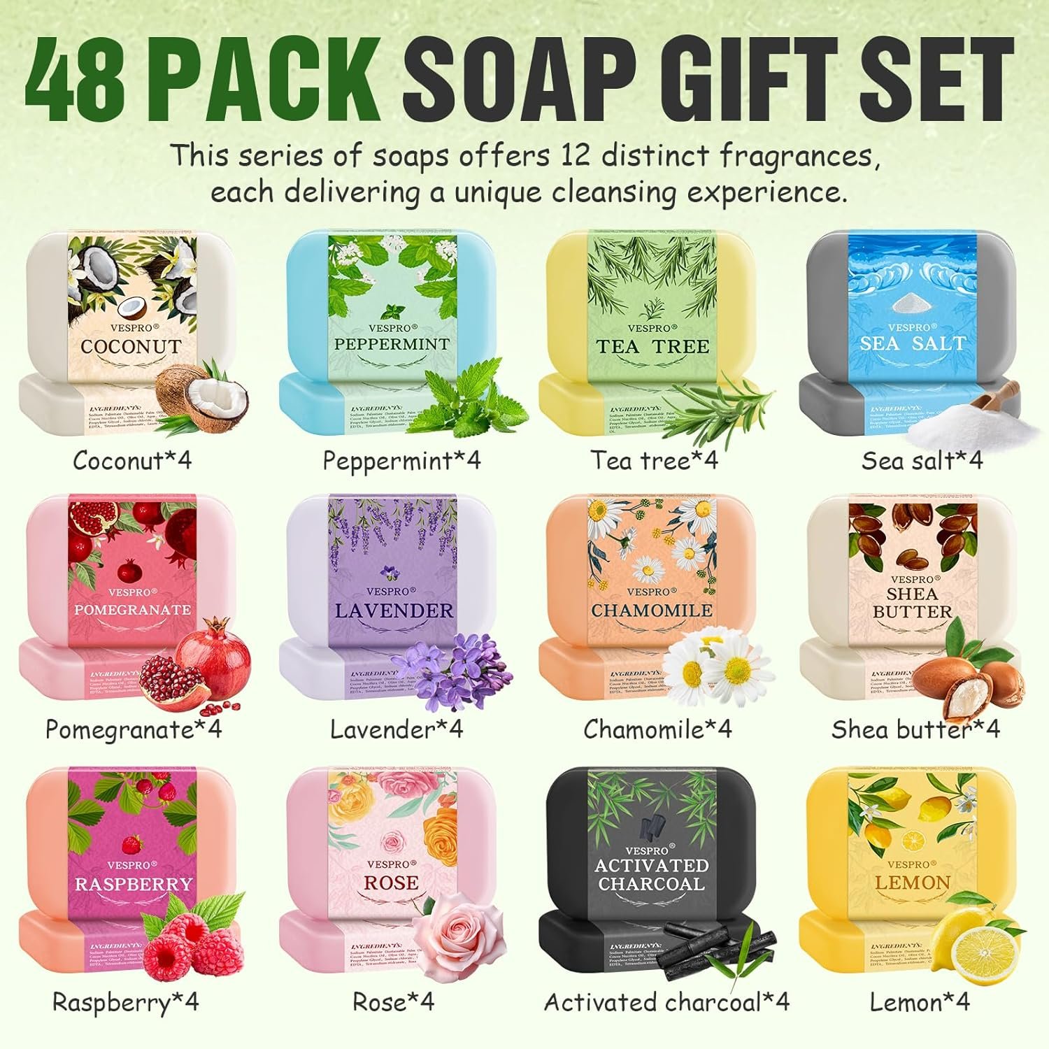 VESPRO Handmade Soap Bulk Gifts 48 Pack Natural Bar Soap Body Wash with Olive Extract, Ideal for Bridal Wedding Guest Favors, Thank You Gifts for Mom, Travel Bar Soap, Bar Soap Gifts For Women, Men - Image 2