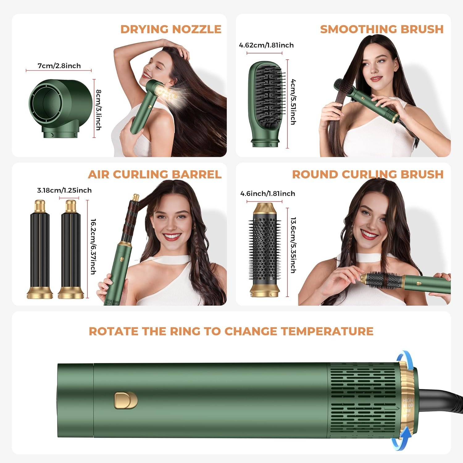 5 in ONE Hair Dryer Brush, Blow Dryer Curling Wand Hair Styling Tools Set, Ionic Hot Air Brush Round Brush Blow Dryer, Left&Right Styler 100-120V - Image 8