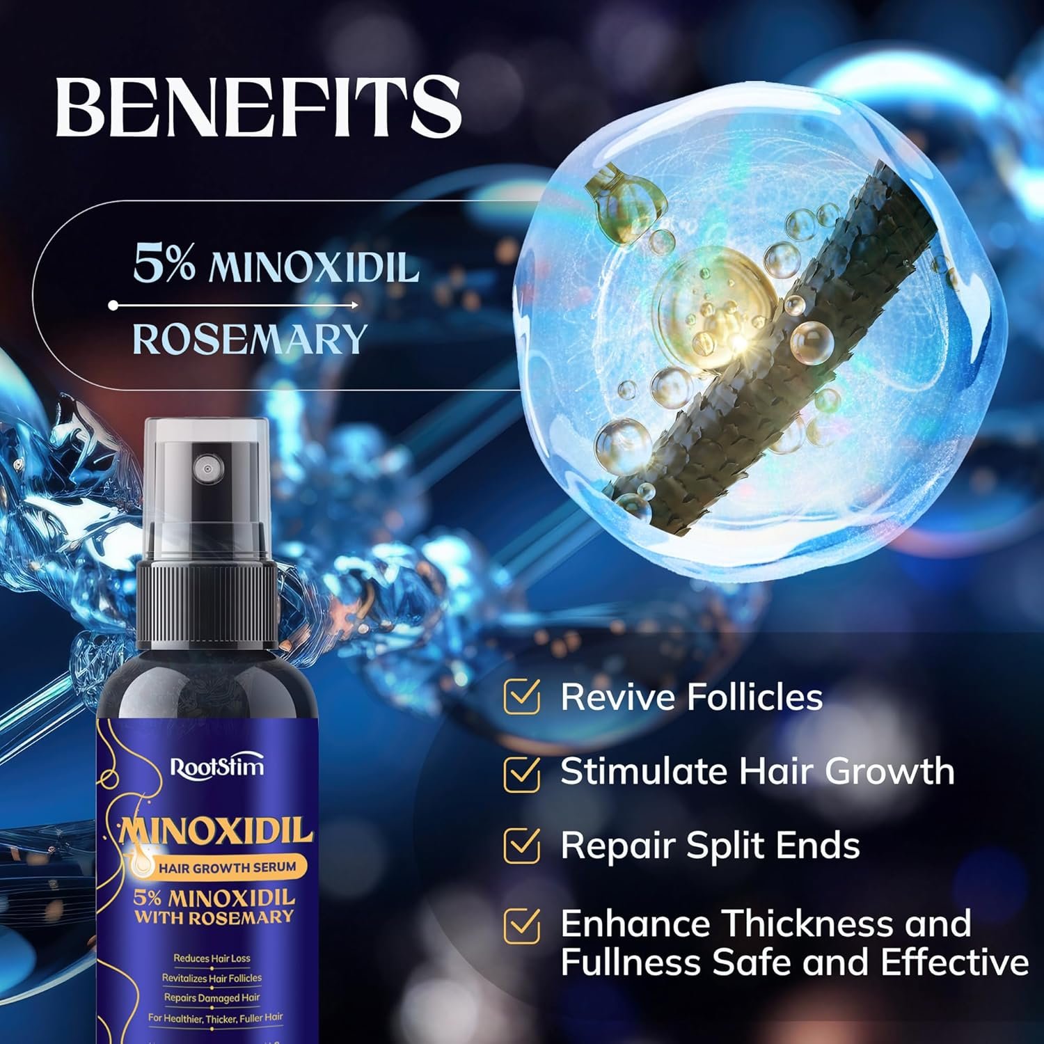 5% Minoxidil Hair Growth for Men and Women: Extra Strength Minoxidil Hair Loss Treatment Serum with Rosemary for Faster Stronger Thicker Hair Growth 60ML - Image 2