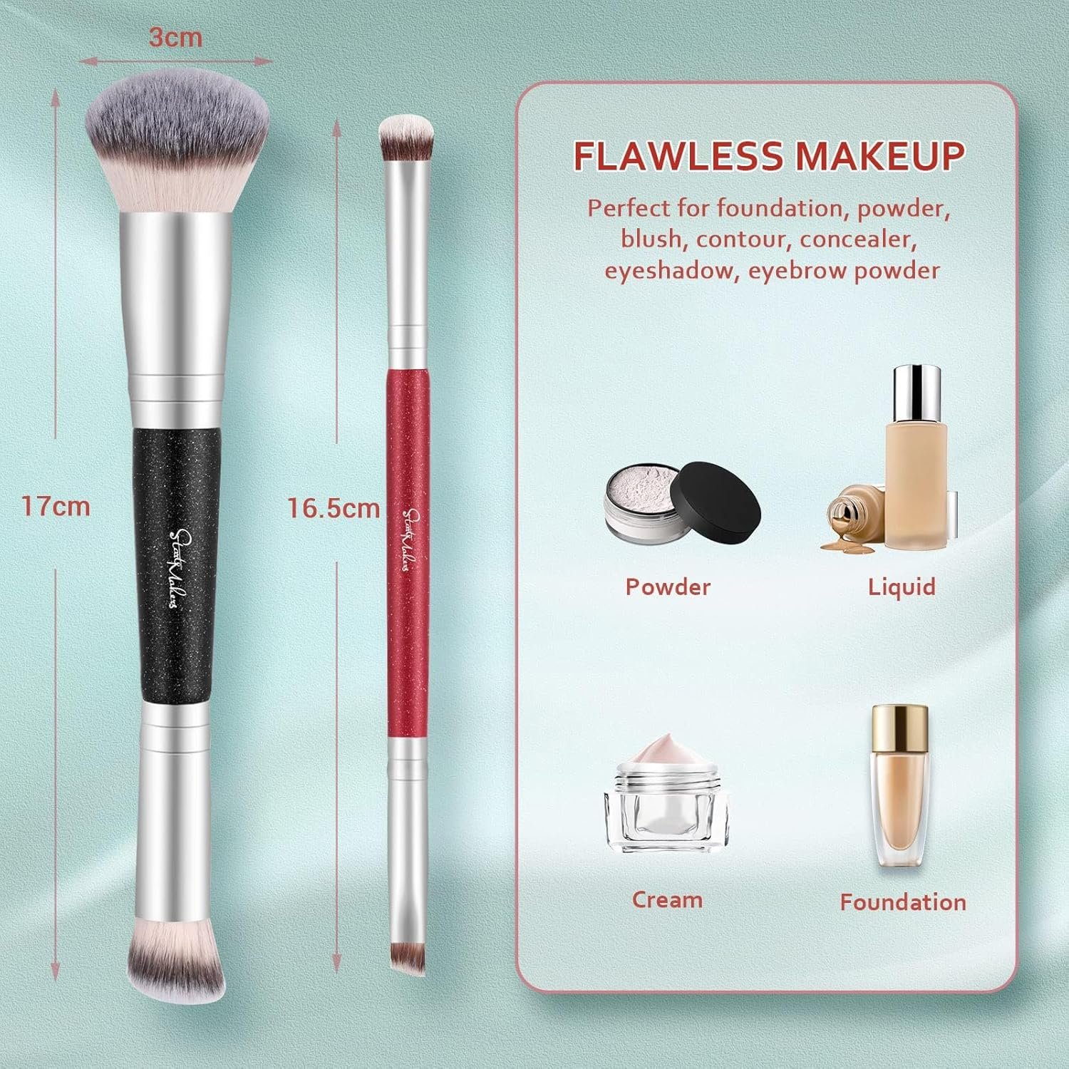 Makeup Brushes Dual-ended Foundation Brush - START MAKERS 2-in-1 Concealer Brush Face Eyebrow Eyeshadow Brush for Liquid, Powder, Buffing, Blending, Contouring Foundation Make Up Brushes(2Pcs) - Image 5