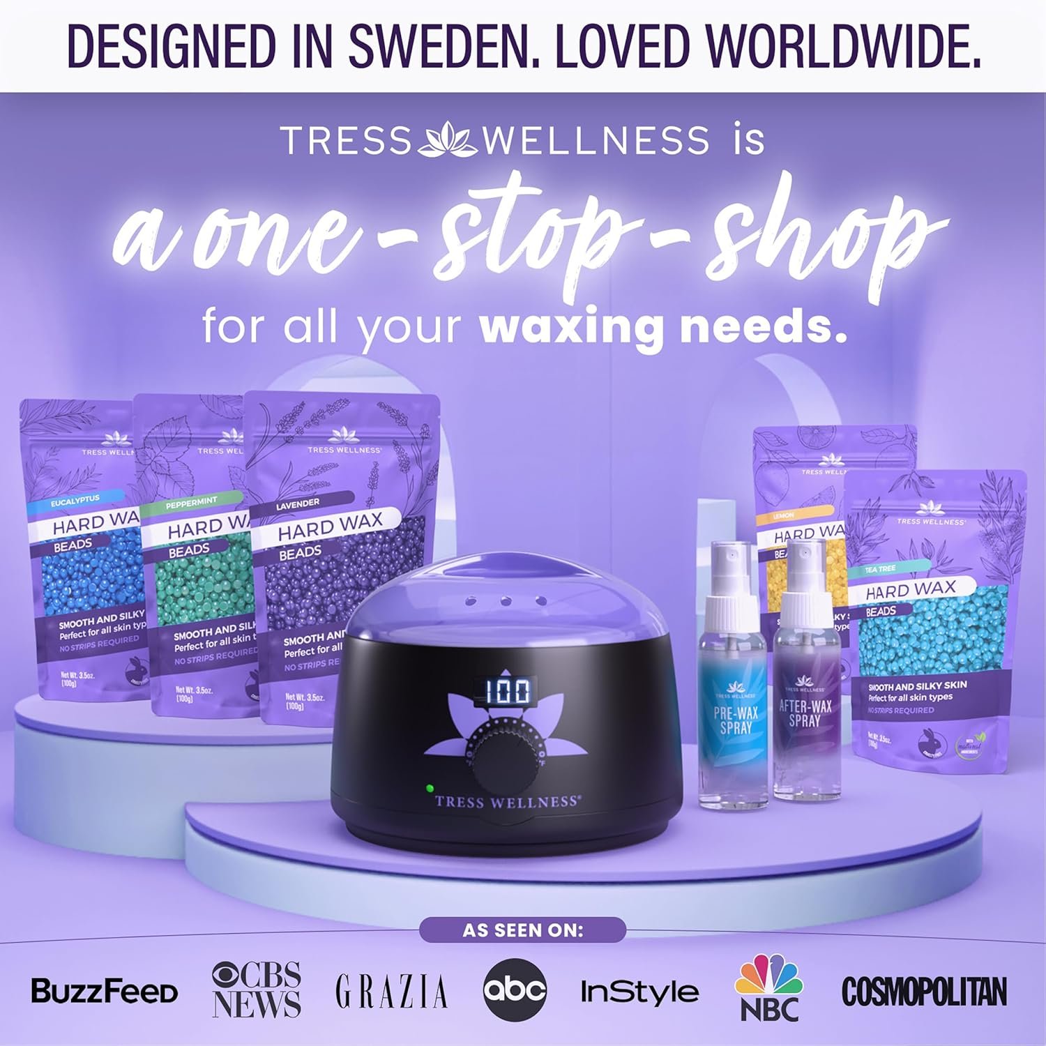 Tress Wellness Waxing Kit for Sensitive Skin, Safe for Face & Skin, Prep & Aftercare Spray, Easy to Use, At-Home Kit for Face, Bikini, Brazilian & Full Body - Digital Display, Black Purple Flower - Image 7