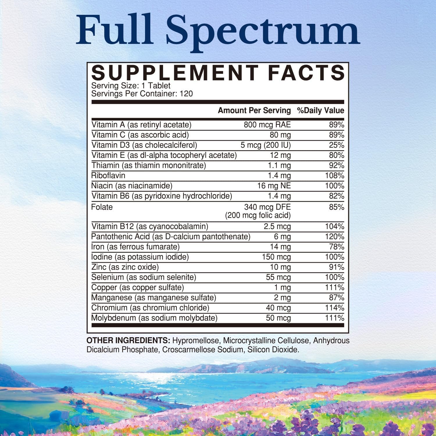 Vitalitown Multivitamin for Women & Men, with Iron, Zinc, Vitamin D3, A, C, B, E, 19 Key Nutrients, One Per Day, for Energy, Immune, Brain, Heart Support, 120 Tablets - Image 2