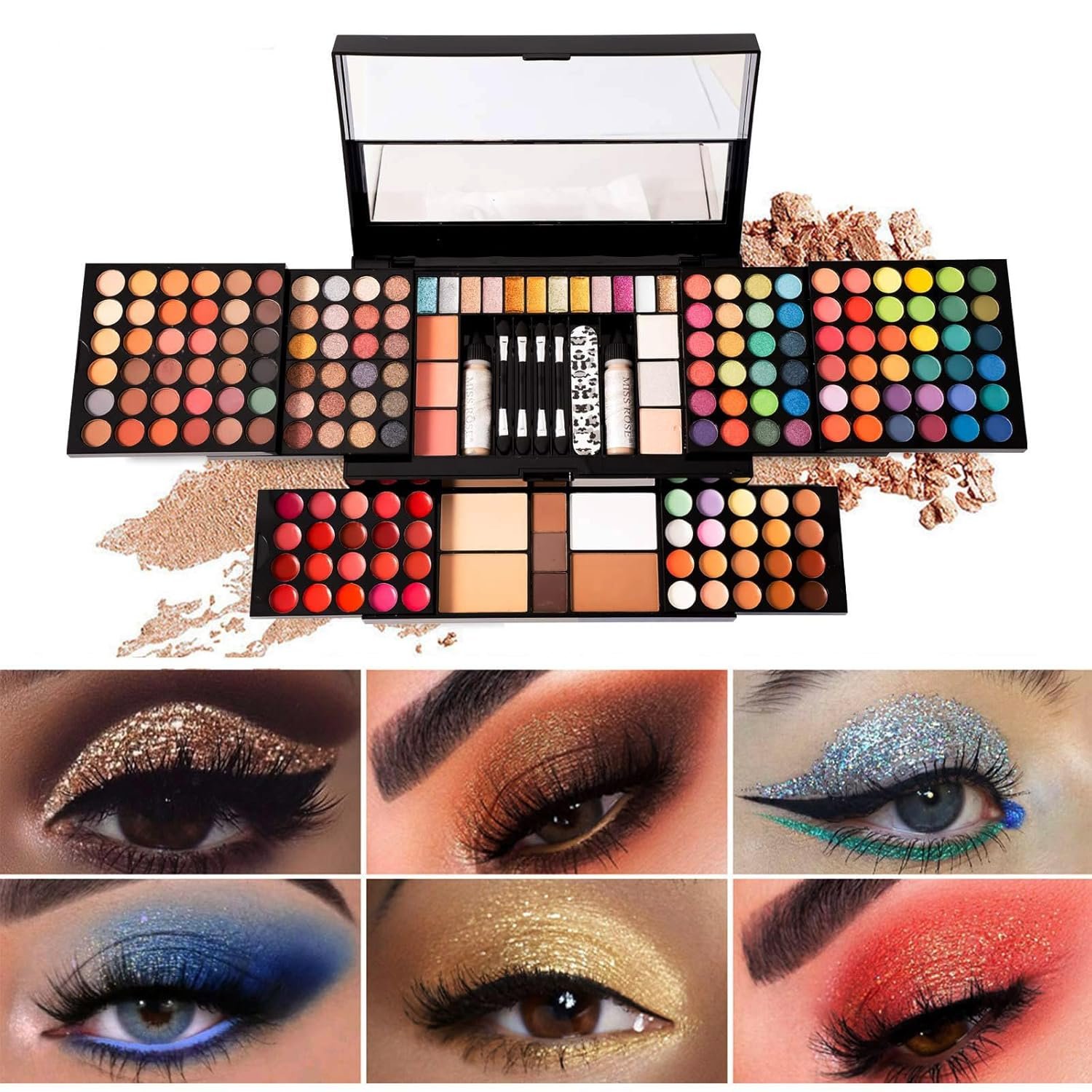 MISS ROSE M 187 Colors Professional Makeup Palette - All-in-One Kit With Eye Shadows, Lipsticks, Mascara, Foundations, Blushes, Brow Pencils, Nail File - Makeup Gift Set for Women and Girls - Image 7