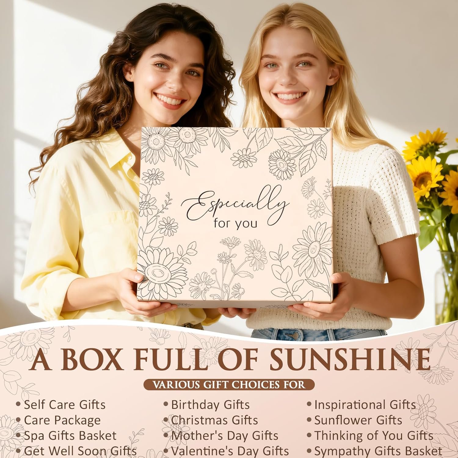 Birthday Gifts for Women Self Care Get Well Soon Gift Baskets, Spa Care Package Thinking of You Gifts, Sending Sunshine Box Unique Christmas Sunflower Gift for Women Mom Her Best Friends Sister Wife - Image 3