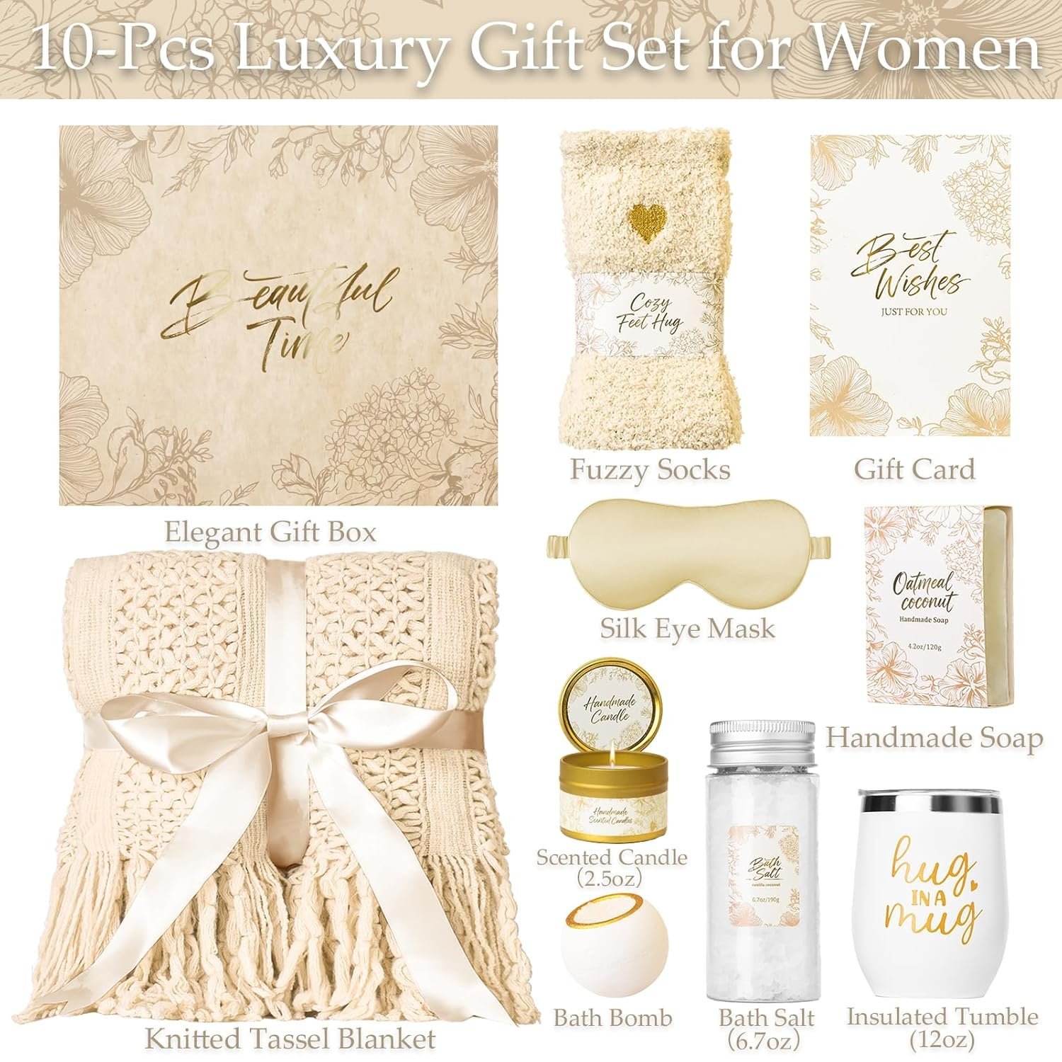 Mothers Day Gifts for Mom Women, Self Care Gift Basket with Knitted Fringe Throw Blanket - Get Well Soon Birthday Care Package for Wife Grandma Her Friend Sister - Image 2