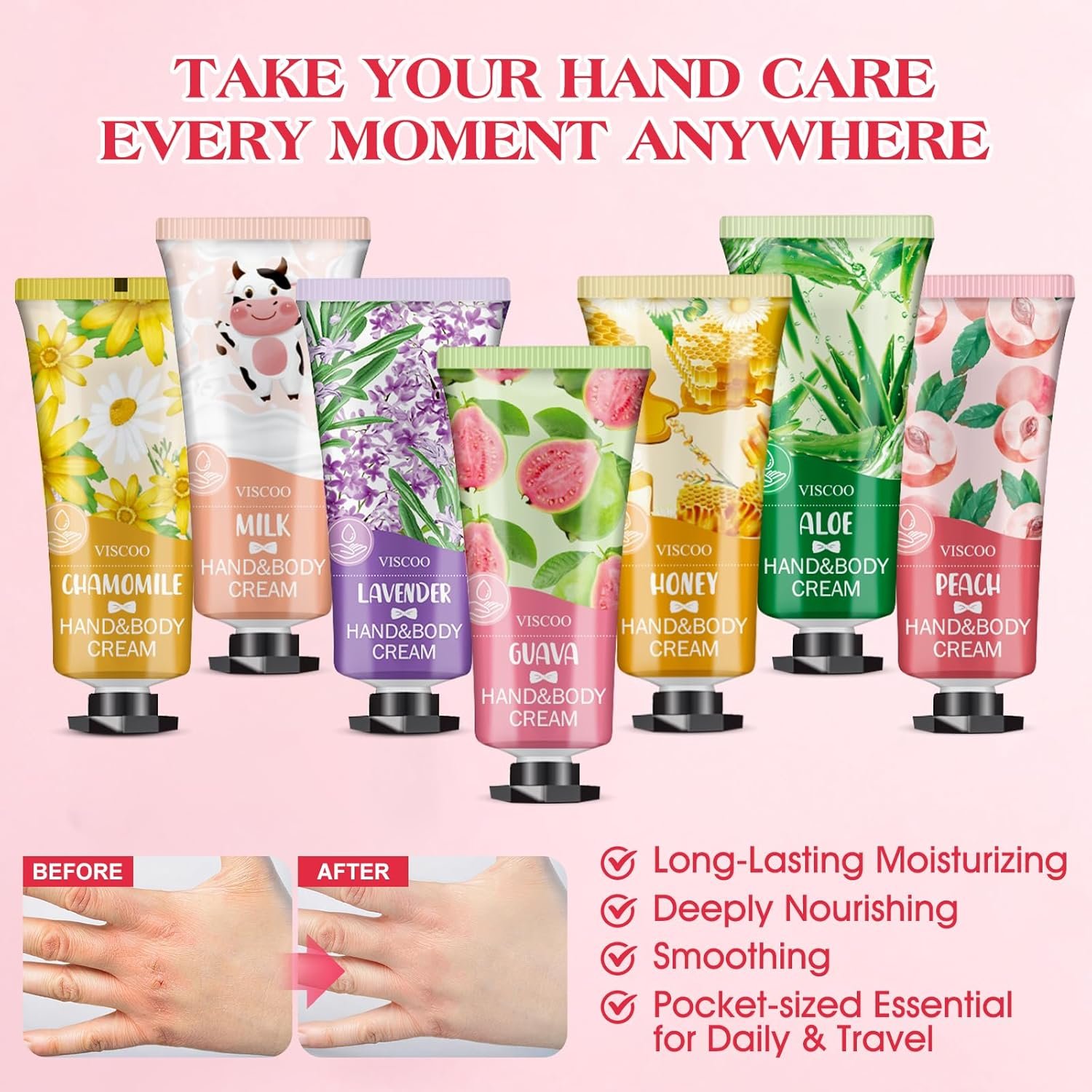 VISCOO 7 Pack Hand Cream Gifts Set for Women, Teacher Appreciation Gift / Graduation Gifts, Moisturizing Mini Hand Lotion Travel Size for Dry Cracked Hands, Birthday Gift - Image 3