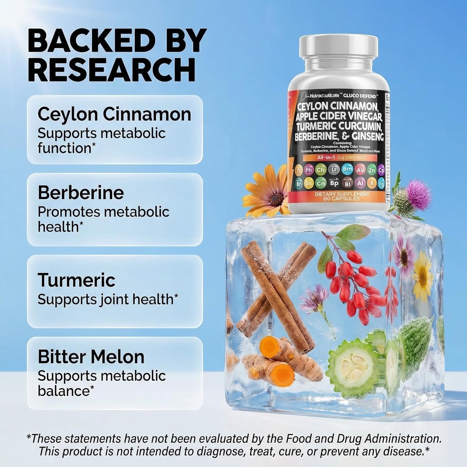 Clean Nutraceuticals Ceylon Cinnamon Capsules + Berberine Turmeric Apple Cider Vinegar Ginseng Bitter Melon Gymnema Milk Thistle Fenugreek Supplement Pills Powder for Men & Women - Image 3