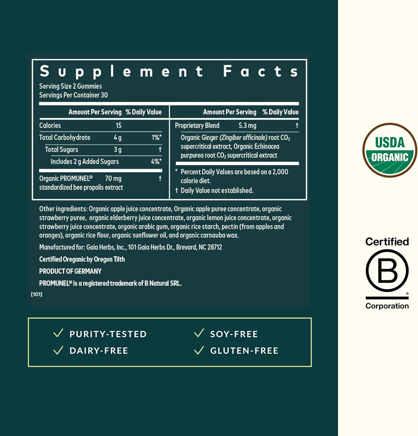 Gaia Herbs Rapid Defense Gummies - Supports Immune Health* - with Propolis, Ginger & Echinacea - USDA Organic - 60 Vegetarian Gummies (30 Servings) - Image 3