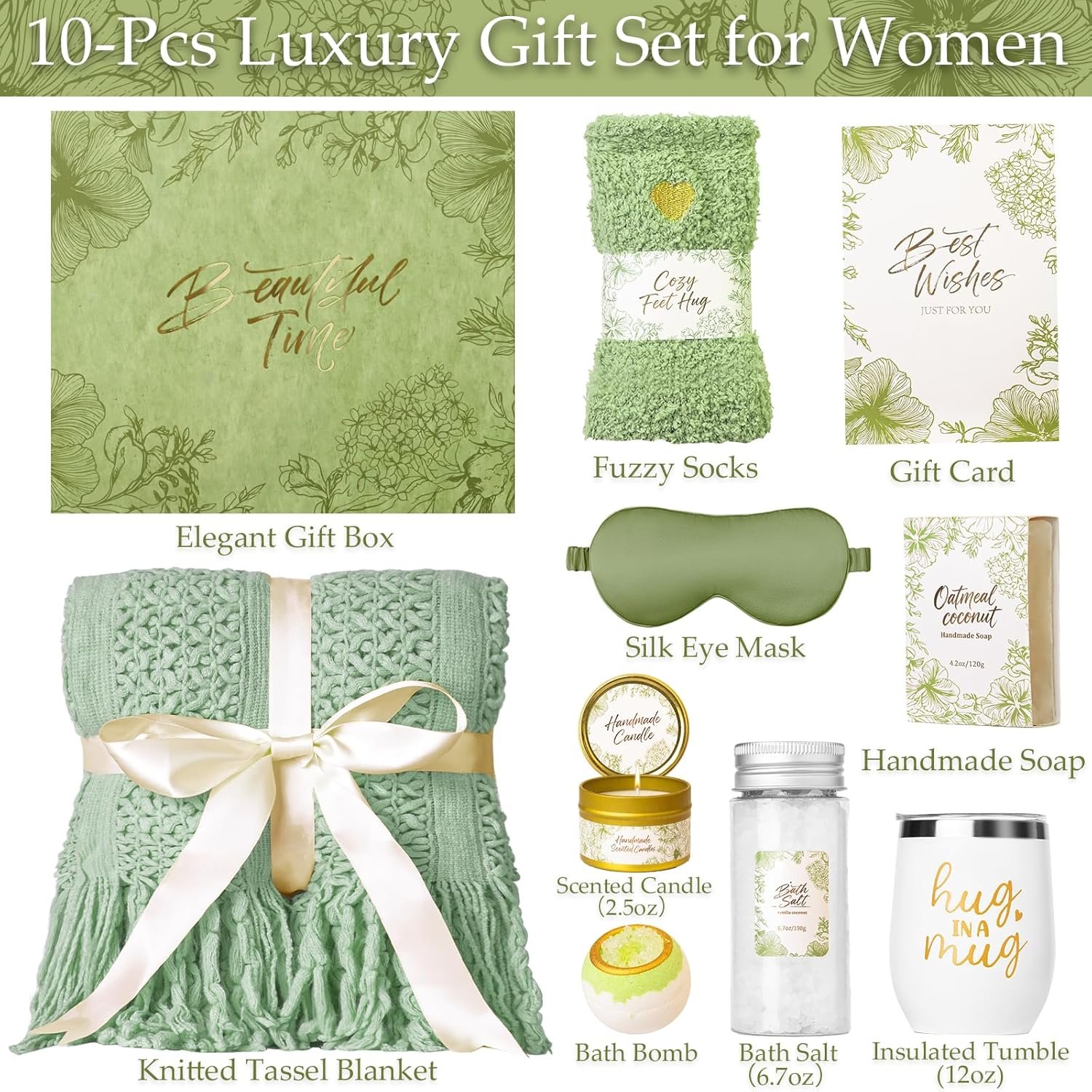 Mothers Day Gifts for Mom Wife Grandma, Self Care Gift Baskets for Women - Knitted Throw Blanket Spa Set, Get Well Birthday Care Package for Her Friend Sister - Image 2