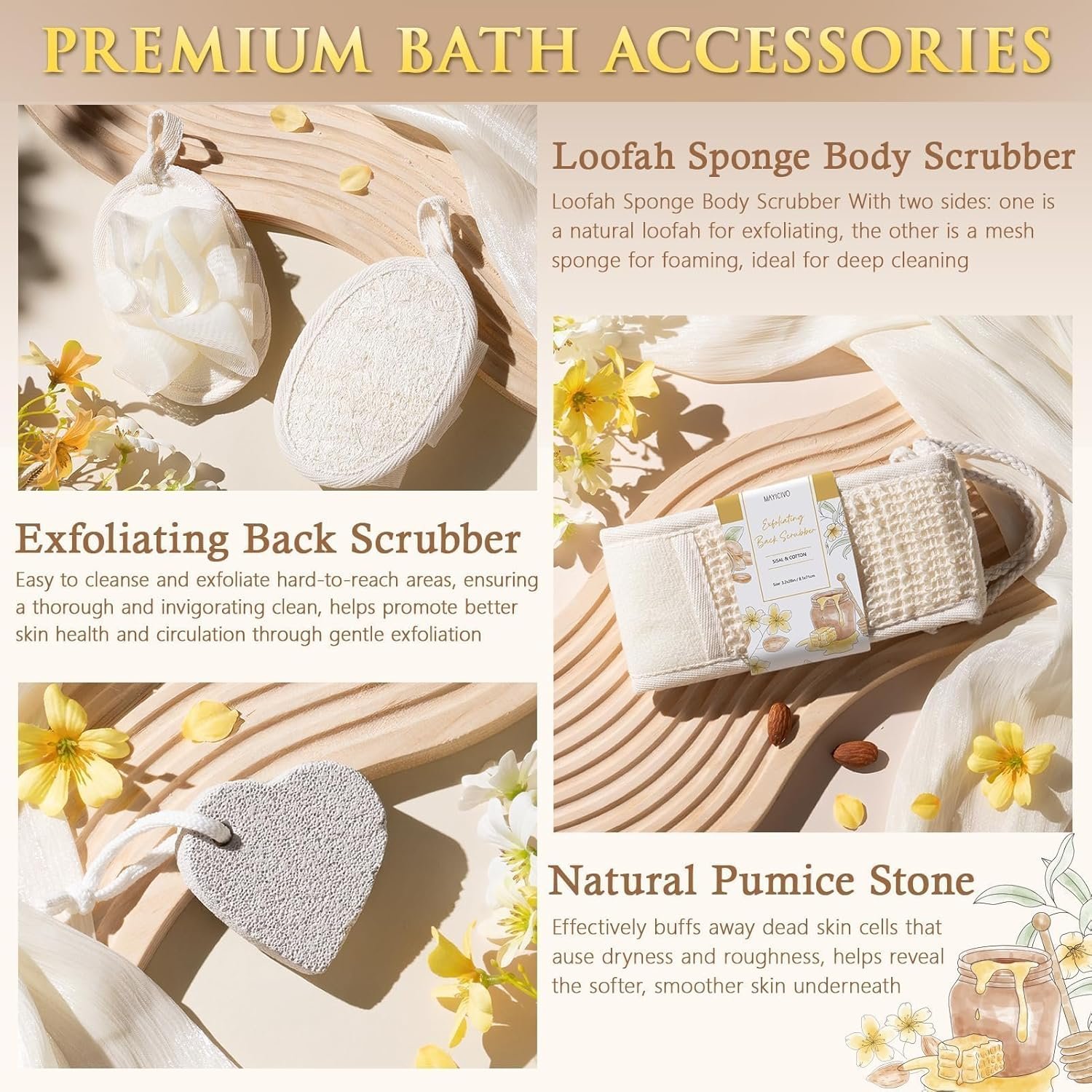 Mothers Day Birthday Gifts for Women, Honey & Almond Milk Relaxing Spa Gift Baskets for Women Self Care Package Bath Gift Set, Home Bath and Body Kit Pamper Gifts for Womens Her Mom Friends Sister - Image 6