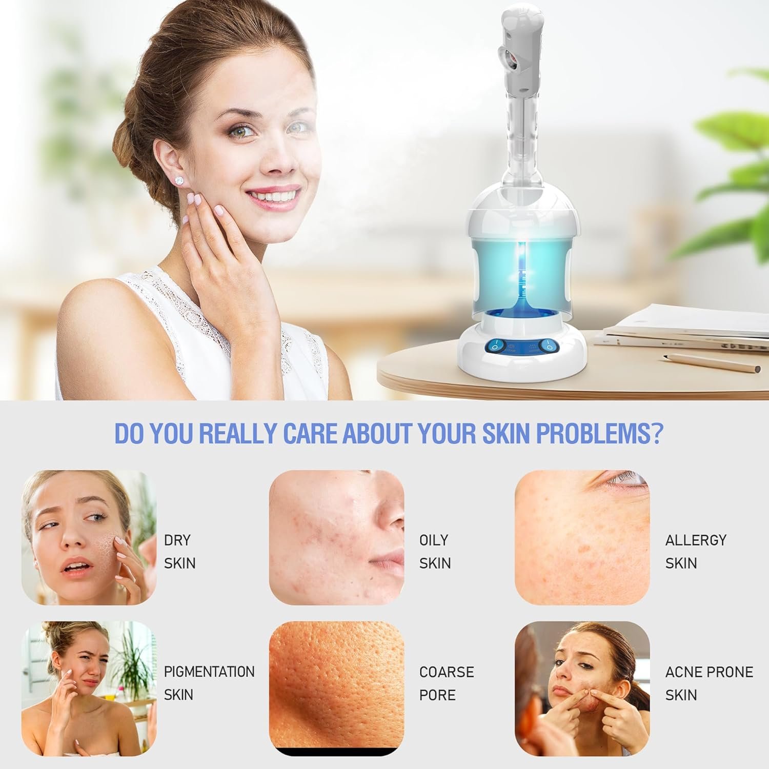 Facial Steamer - Ozone Steamer with Extendable Arm - Professional Nano Ionic Facial Steamer for Deep Cleaning - Portable for Personal Care Use at Home or Salon - Image 2