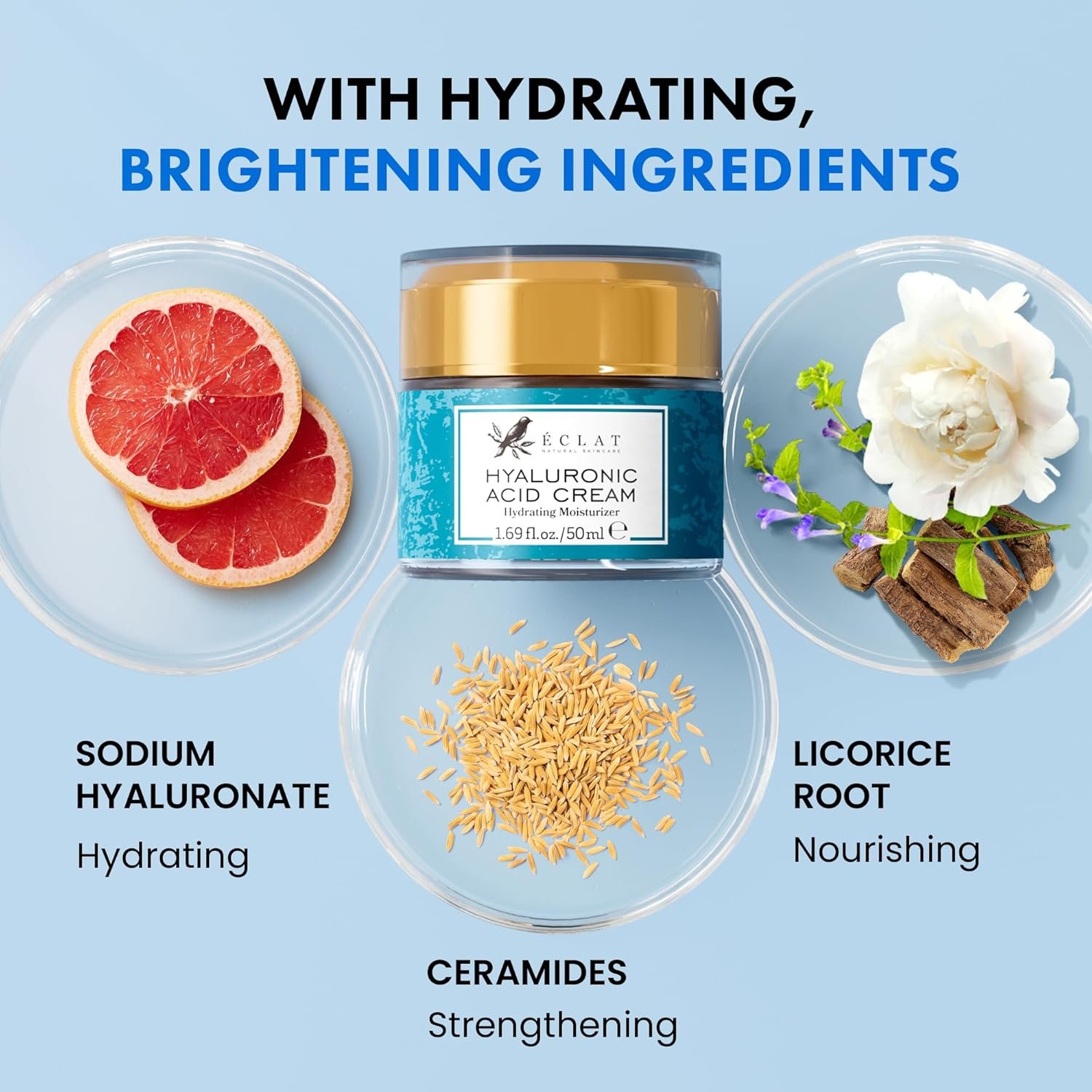 Eclat Skincare Hyaluronic Acid Cream – Hydrating Moisturizer with Ceramides & Vitamin B5 - Hyaluronic Acid Moisturizer for Soothing Dull & Dry Skin - Anti Aging Face Cream for Women and Men 50 ml - Image 2