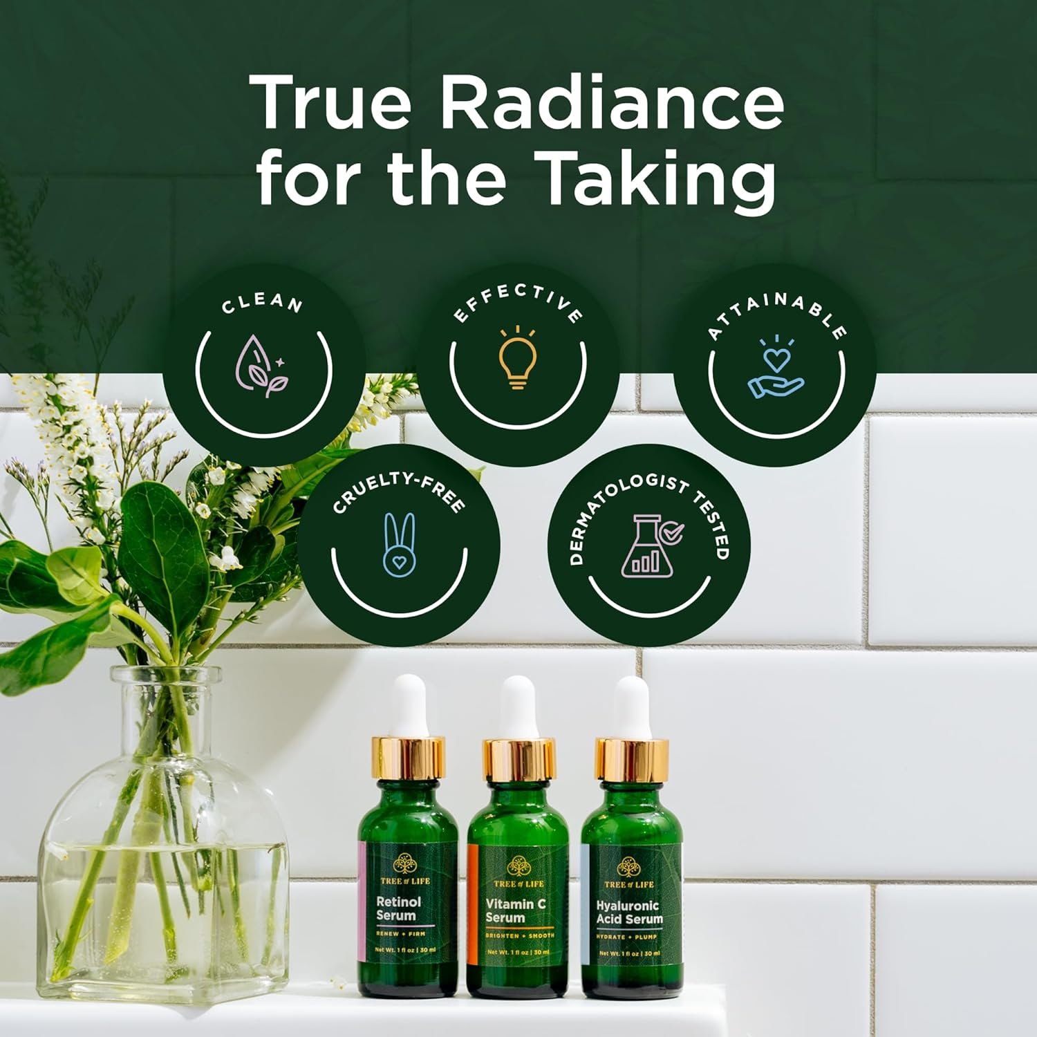Tree of Life Face Serum Set - Vitamin C, Retinol & Hyaluronic Acid for Brightening, Firming & Hydrating - Anti Aging Skin Care Set - Dermatologist Tested - 1 Fl Oz (Pack of 3) - Image 9