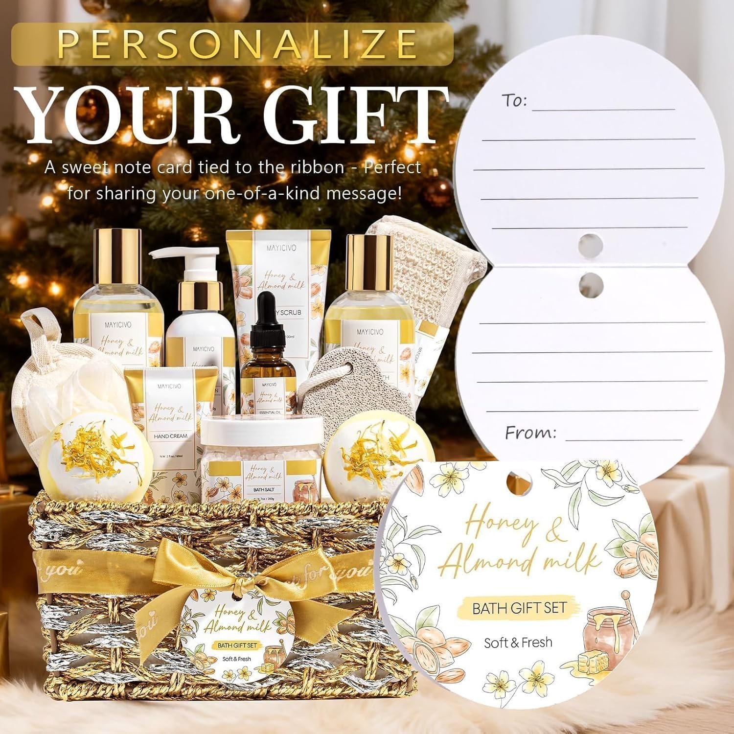 Mothers Day Birthday Gifts for Women, Honey & Almond Milk Relaxing Spa Gift Baskets for Women Self Care Package Bath Gift Set, Home Bath and Body Kit Pamper Gifts for Womens Her Mom Friends Sister - Image 7