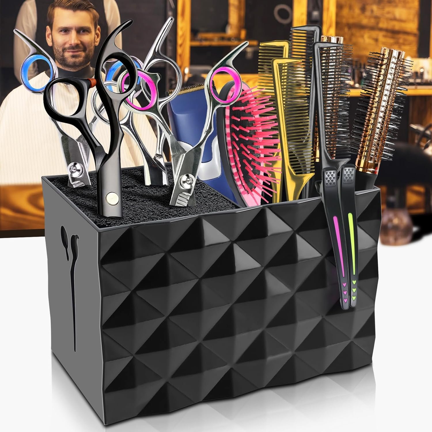 NICEMOVIC Barber Scissors Holder Box, Barber Accessories Barber Supplies, Professional Salon Hairdressing Scissors Rack Holder Storage Organizer for Hairstyling Combs Clips Brushes (Black) - Image 6