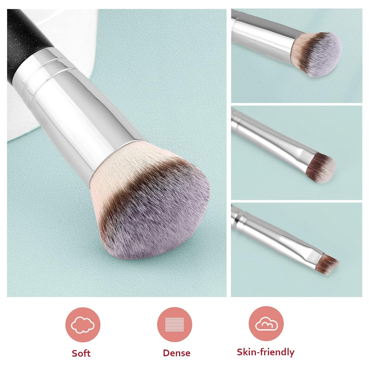 Makeup Brushes Dual-ended Foundation Brush - START MAKERS 2-in-1 Concealer Brush Face Eyebrow Eyeshadow Brush for Liquid, Powder, Buffing, Blending, Contouring Foundation Make Up Brushes(2Pcs) - Image 3