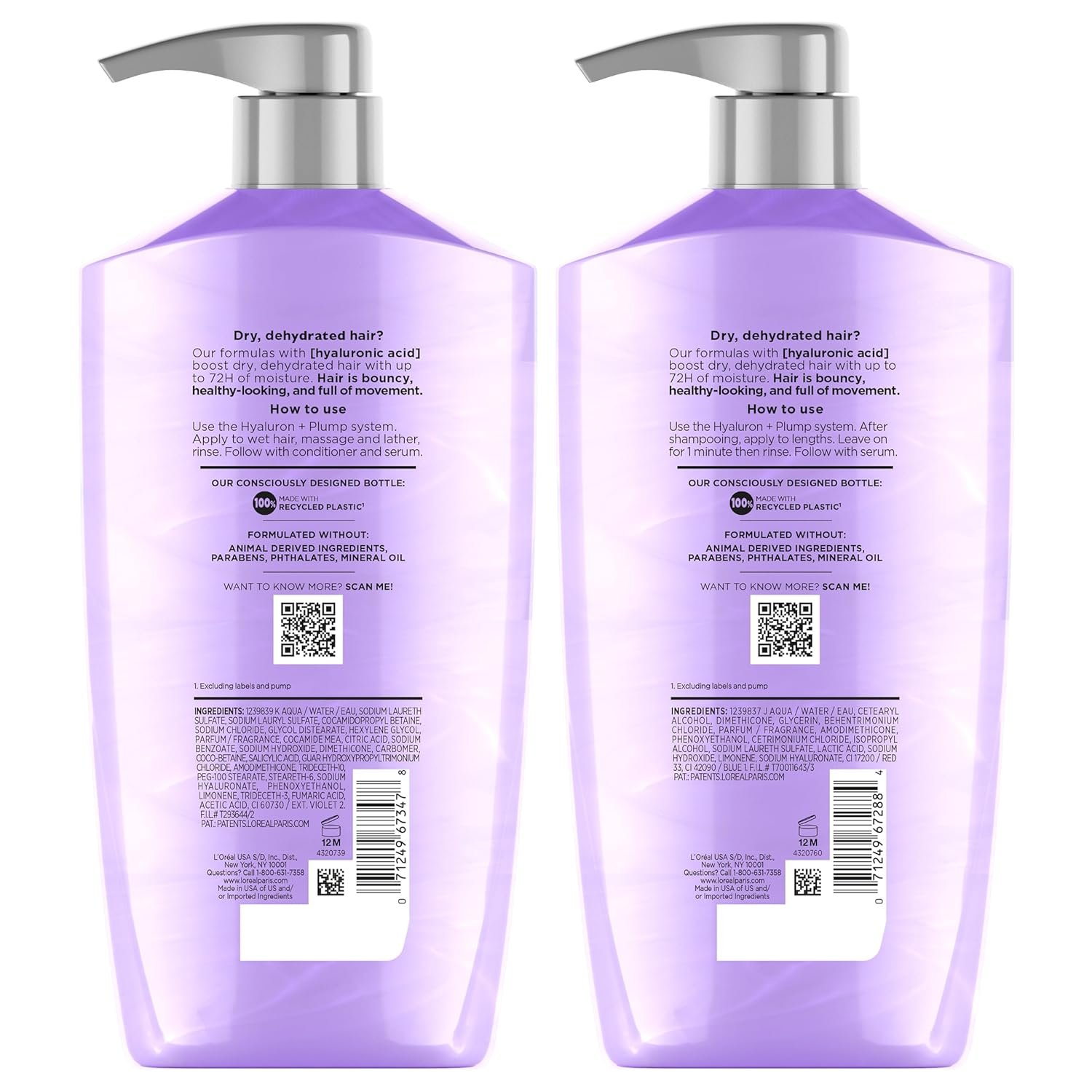 L'Oreal Paris Elvive Hyaluron Plump Shampoo and Conditioner Set for Dehydrated, Dry Hair with Hyaluronic Acid Care Complex, 1 Kit (2 Products) - Image 9