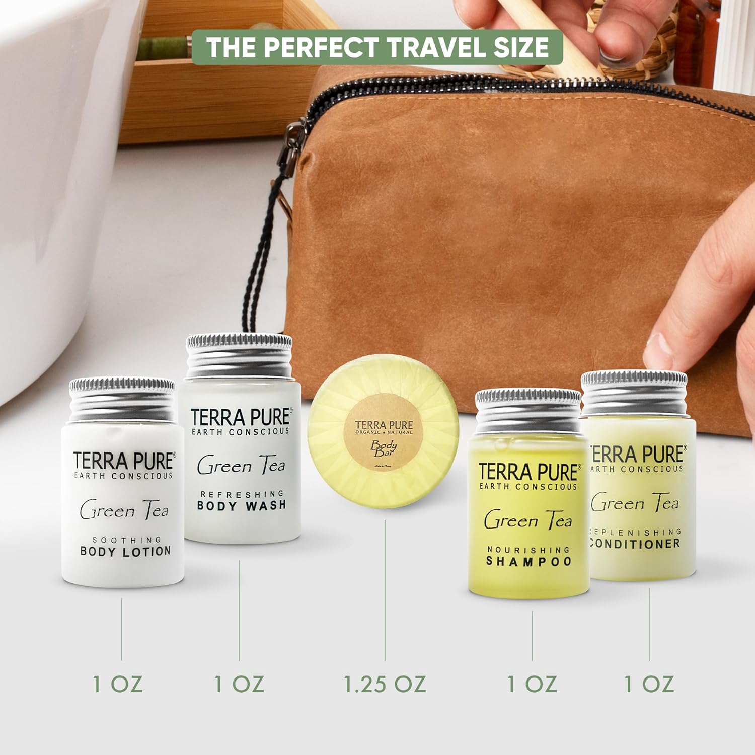 Terra Pure Hotel Soaps & Toiletries Bulk Set | 1-Shoppe Amenities Kit | 1oz Shampoo & Conditioner, Body Wash, Lotion, 1.25oz Bar Soap | Travel Size | 300 Pieces - Image 5