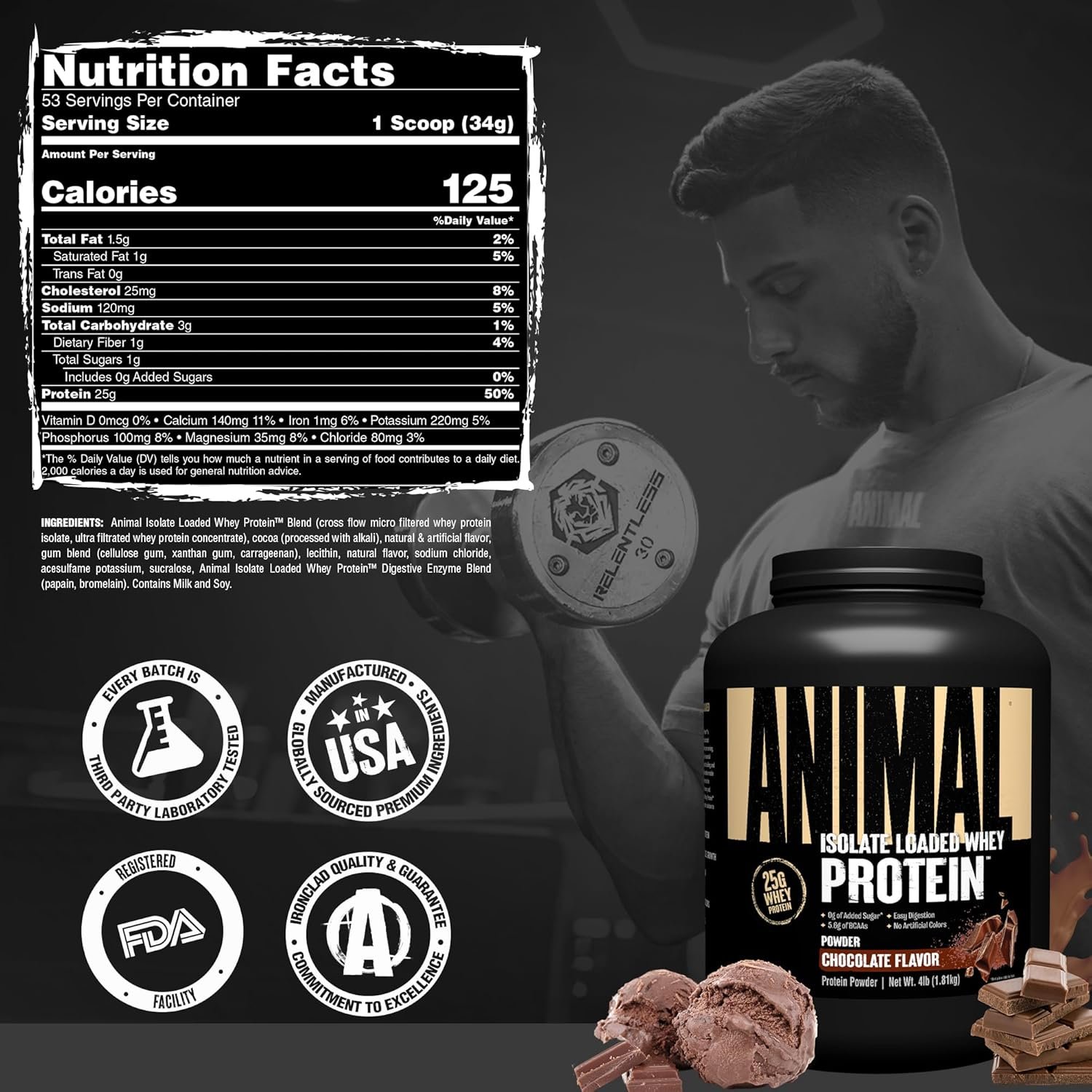 Animal Whey Isolate Protein Powder - Loaded for Pre & Post Workout Muscle Builder and Recovery with Digestive Enzymes for Men & Women - 25g Protein, Great Taste, Low Sugar - Chocolate 4 lbs - Image 7