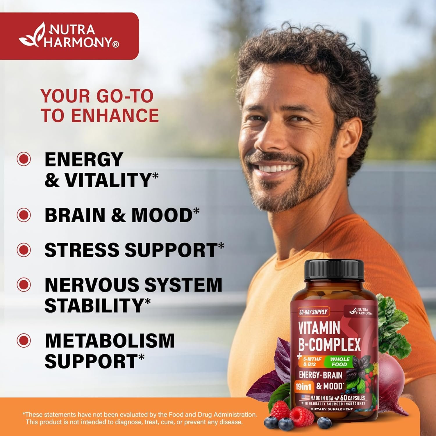 Vitamin B Complex - B1 | B2 | B3 | B5 | B6 | Biotin | B12 | 5-MTHF - Astragalus & Whole Food Blend - Energy, Metabolism & Brain - Vitamins B for Women & Men - Lab Tested - 60 Capsules, 60 Days Supply - Image 3