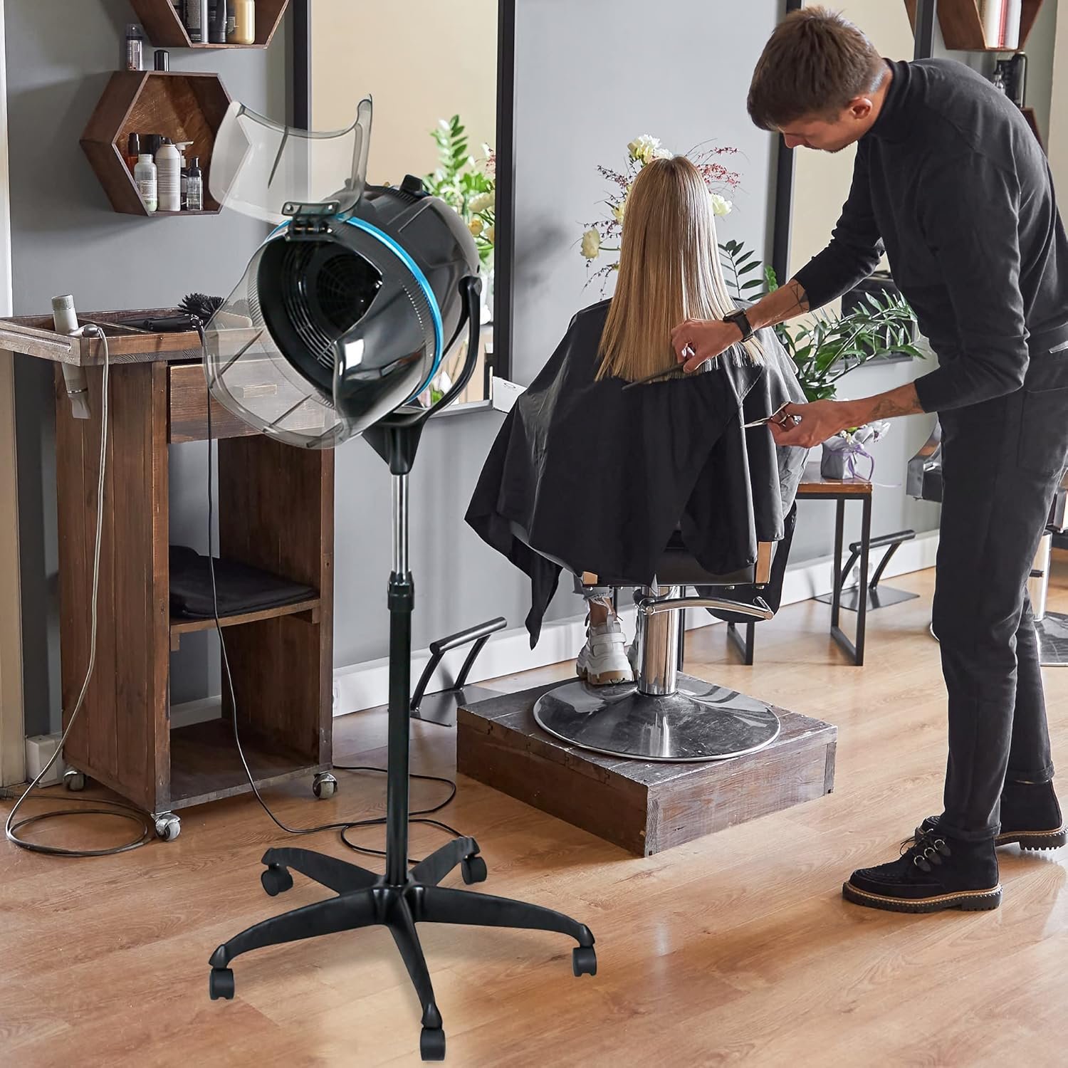 Nova Microdermabrasion Professional Hooded Floor Hair Dryer Adjustable Bonnet Hair Dryer Stand Up with Timer and Rolling Wheels for Beauty Spa Home Salon Equipment - Image 2