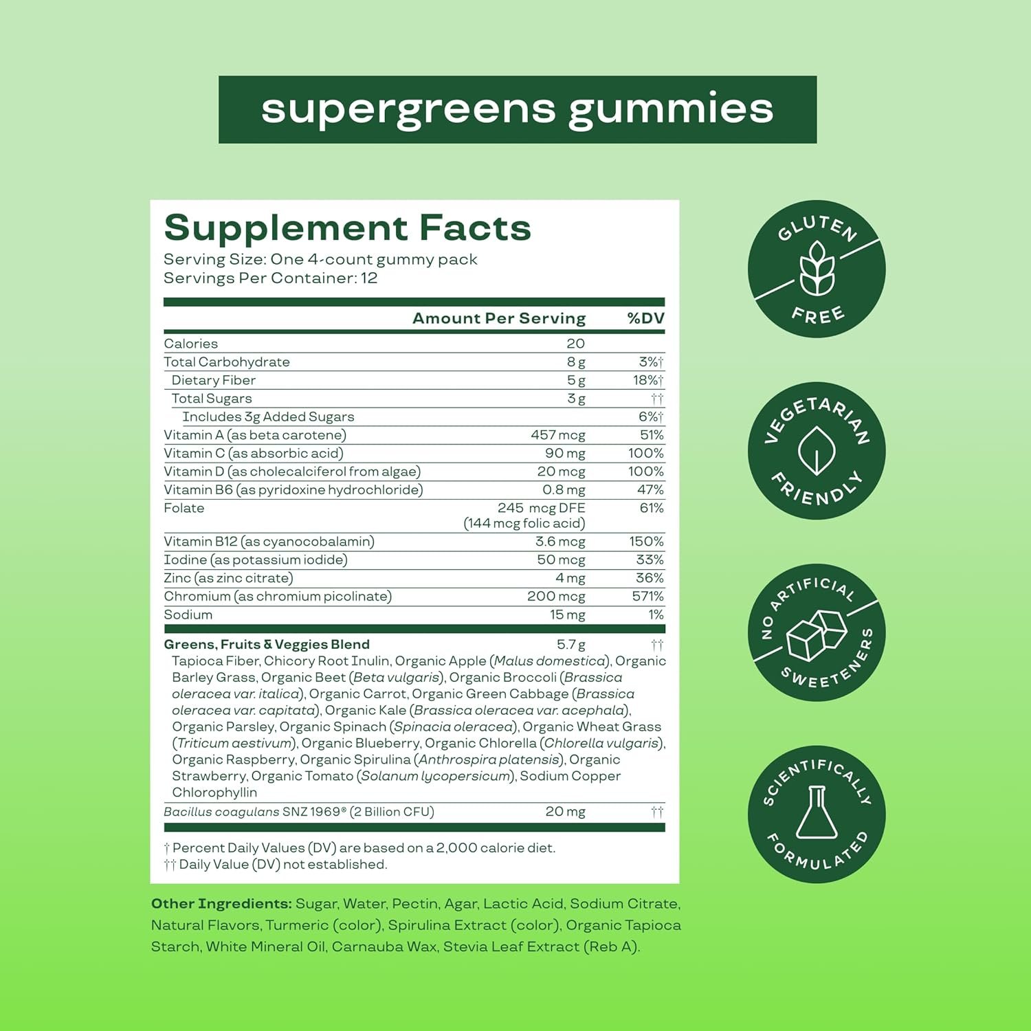 Bloom Super Greens Gummies, Daily Greens Superfood Fiber Gummies with Fruits, Vegetables, Vitamins & Minerals for Digestive & Gut Health, Bloating Support, Strawberry Kiwi, 12 Servings (48 Total) - Image 4