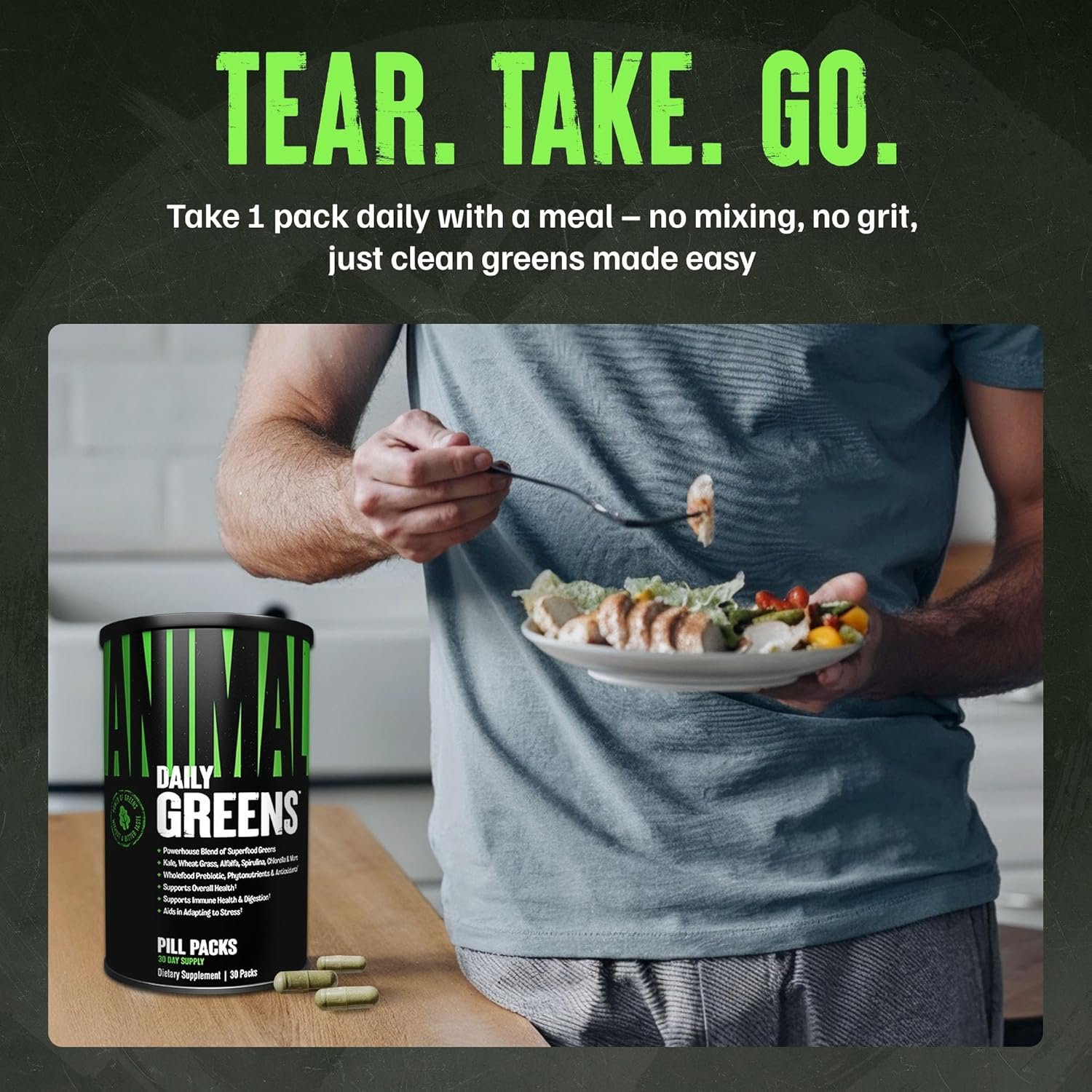 Animal Daily Greens Pill Packs - Kale, Wheat Grass, Alfalfa & More - Convenient Prebiotic and Probiotic Superfood Blend for Superior Digestion, Gut Health, and Immunity For Men & Women - 30 Day Supply - Image 4