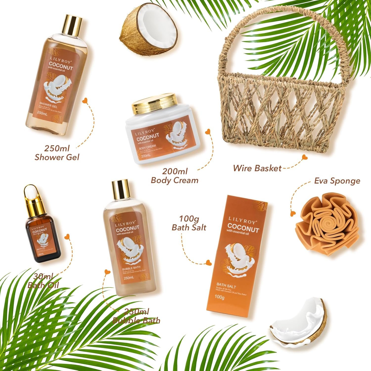 Mother's Day Gift Basket for Women, Gifts for Women - 7Pcs Coconut Bath and Body Spa Gift Basket for Women & Men Self Care Spa Kit | Valentines Day, Fathers Day, Birthday, Christmas Gifts for Her Him - Image 3