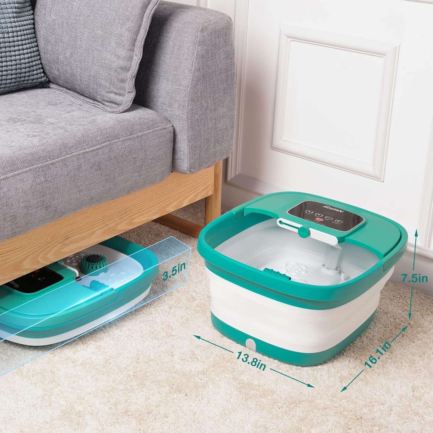 HOSPAN Collapsible Foot Spa with Heat, Bubble, Red Light, and Temperature Control, Foot Bath Massager with 8 Shiatsu Massage Rollers, Pedicure Foot Spa for Relaxation - FS01A - Image 5