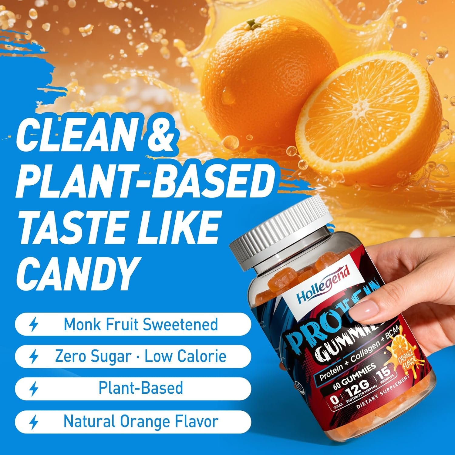 Whey Protein Gummies for Women Men, 12g High Protein Supplements with Collagen & BCAA for Muscle & Energy Recovery, Sugar-Free & Low Calorie Snacks, Orange, 120 Chews - Image 8
