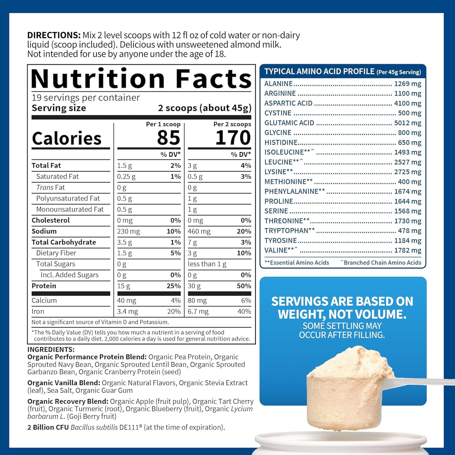 Garden of Life Organic Vegan Protein Powder with Probiotics, BCAAs, NSF Certified, Gluten Free & Sport, Non GMO, Sport Protein Powder, 19 Servings, Vanilla - Image 6