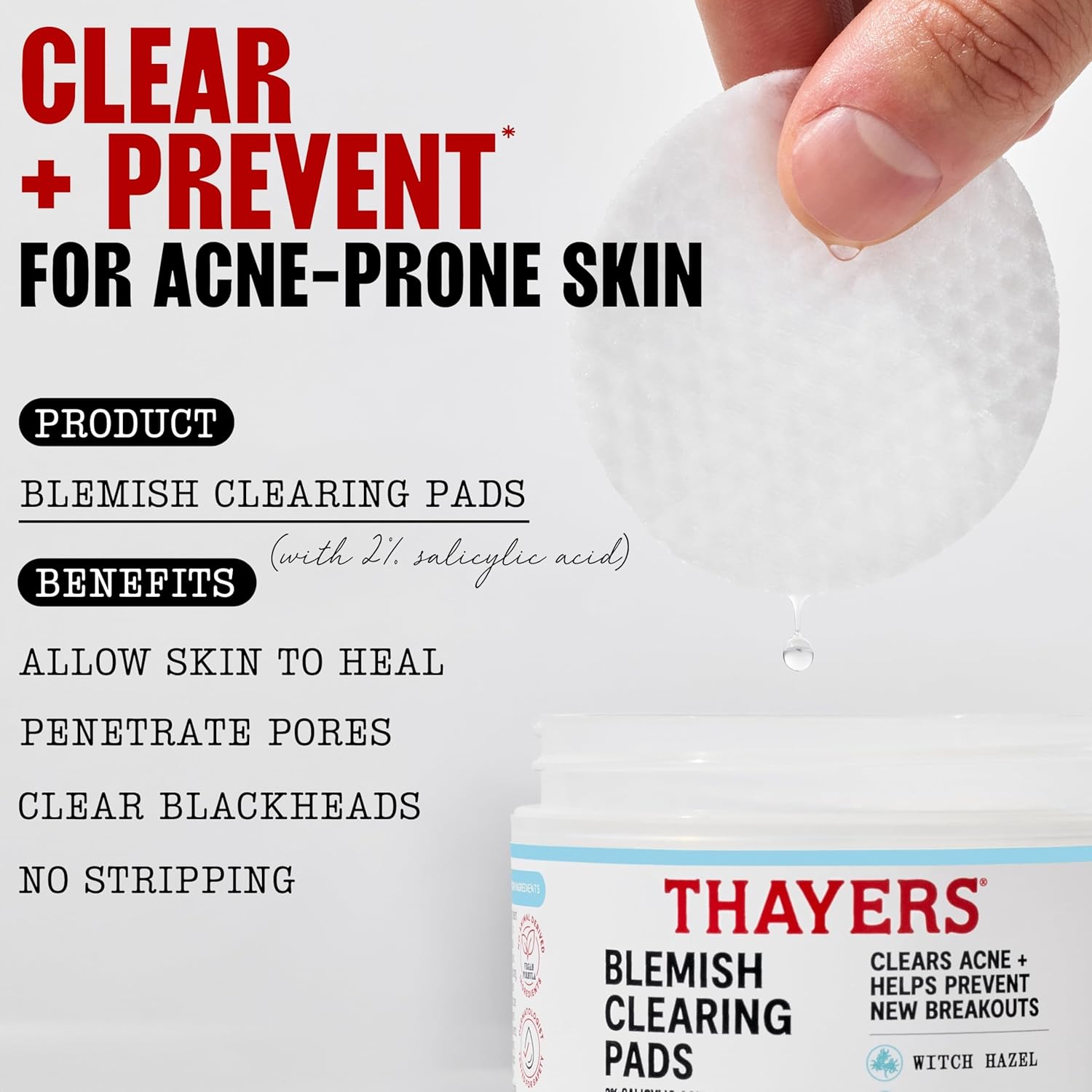 Thayers Blemish Clearing Acne Pads, Salicylic Acid Acne Treatment for Face, Pore Reducing, Exfoliating, and Soothing Skincare, Witch Hazel Toner Pads, 60 Ct - Image 4