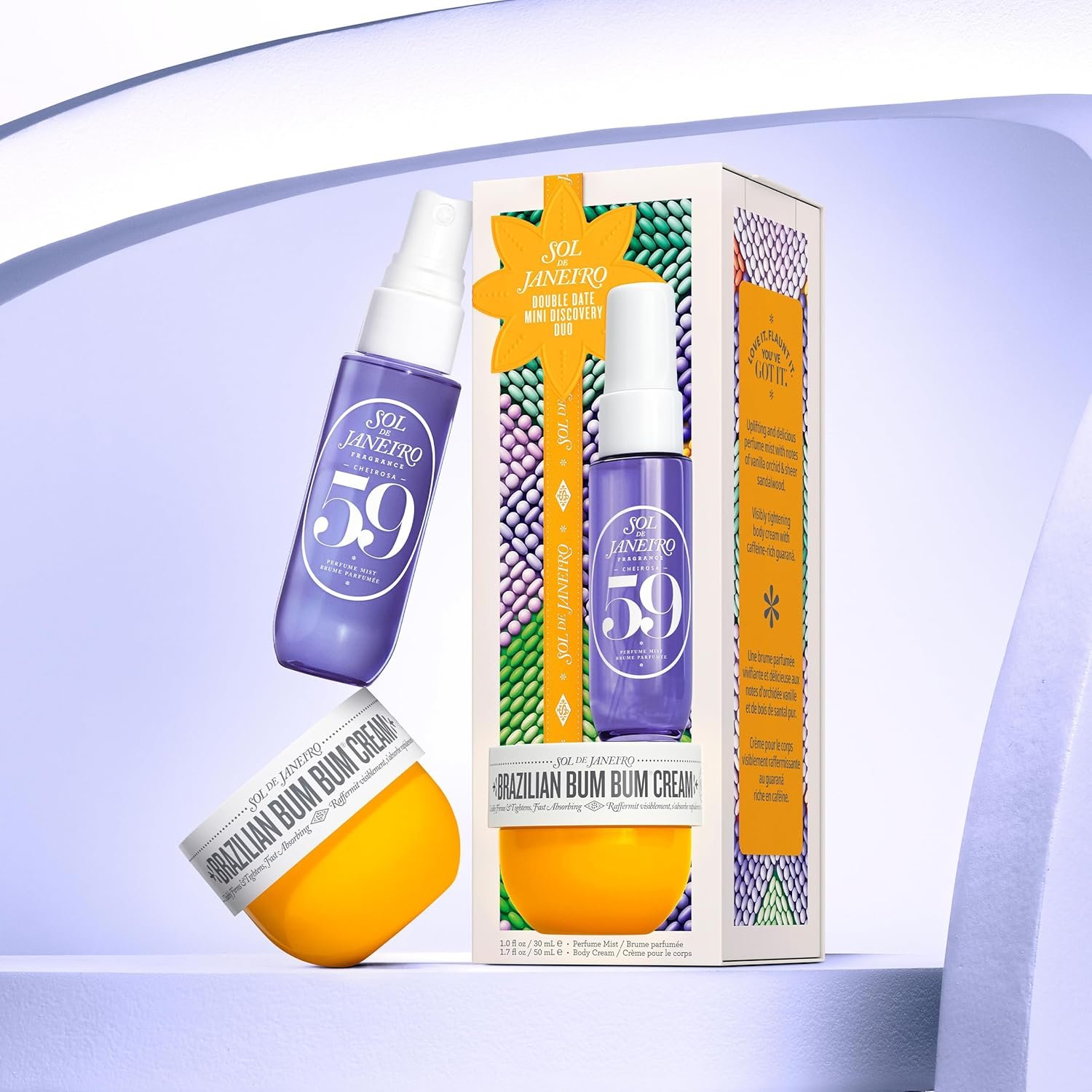 Sol de Janeiro Double Date Beauty Gift Set | Travel Size Brazilian Bum Bum Body Cream 1.7 fl oz & Cheirosa 59 Perfume Mist Mini 1 fl oz | Limited Edition Beauty Minis Trial Set - Image 2