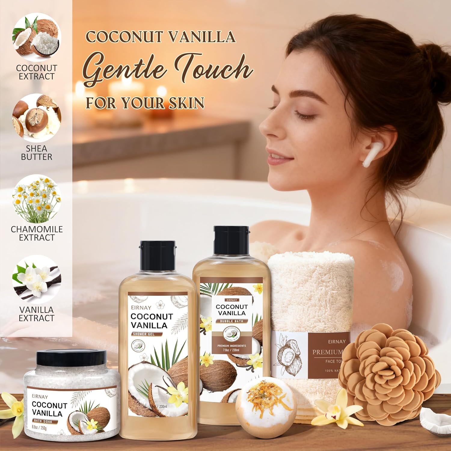 Mothers Day Gifts For Women - 16 PCS Birthday Gift Basket for Women Set of Coconut Vanilla Self Pampering Set, Includes Luxurious Home Spa Shower Gel Bubble Bath - Image 3