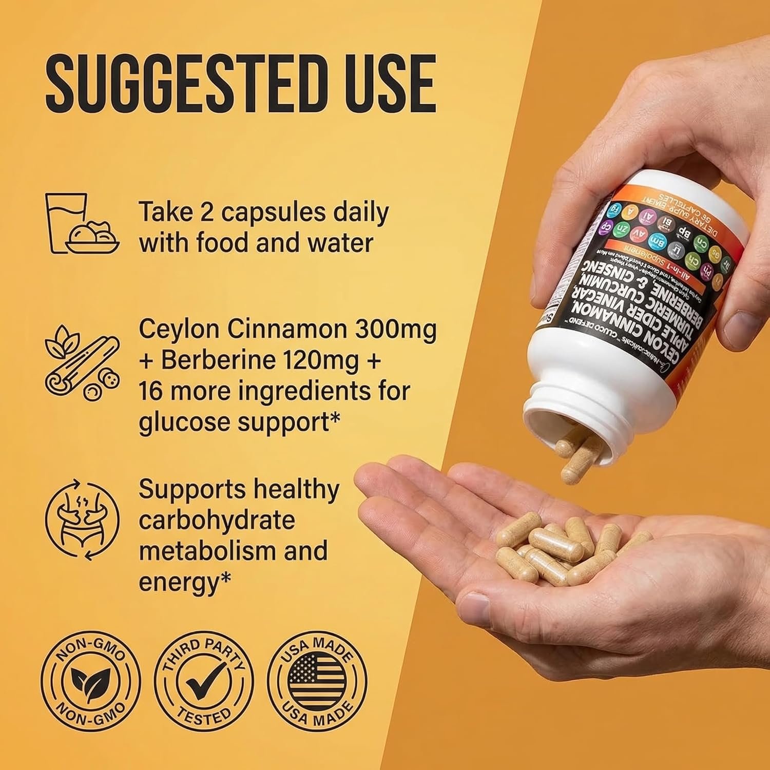 Clean Nutraceuticals Ceylon Cinnamon Capsules + Berberine Turmeric Apple Cider Vinegar Ginseng Bitter Melon Gymnema Milk Thistle Fenugreek Supplement Pills Powder for Men & Women - Image 6