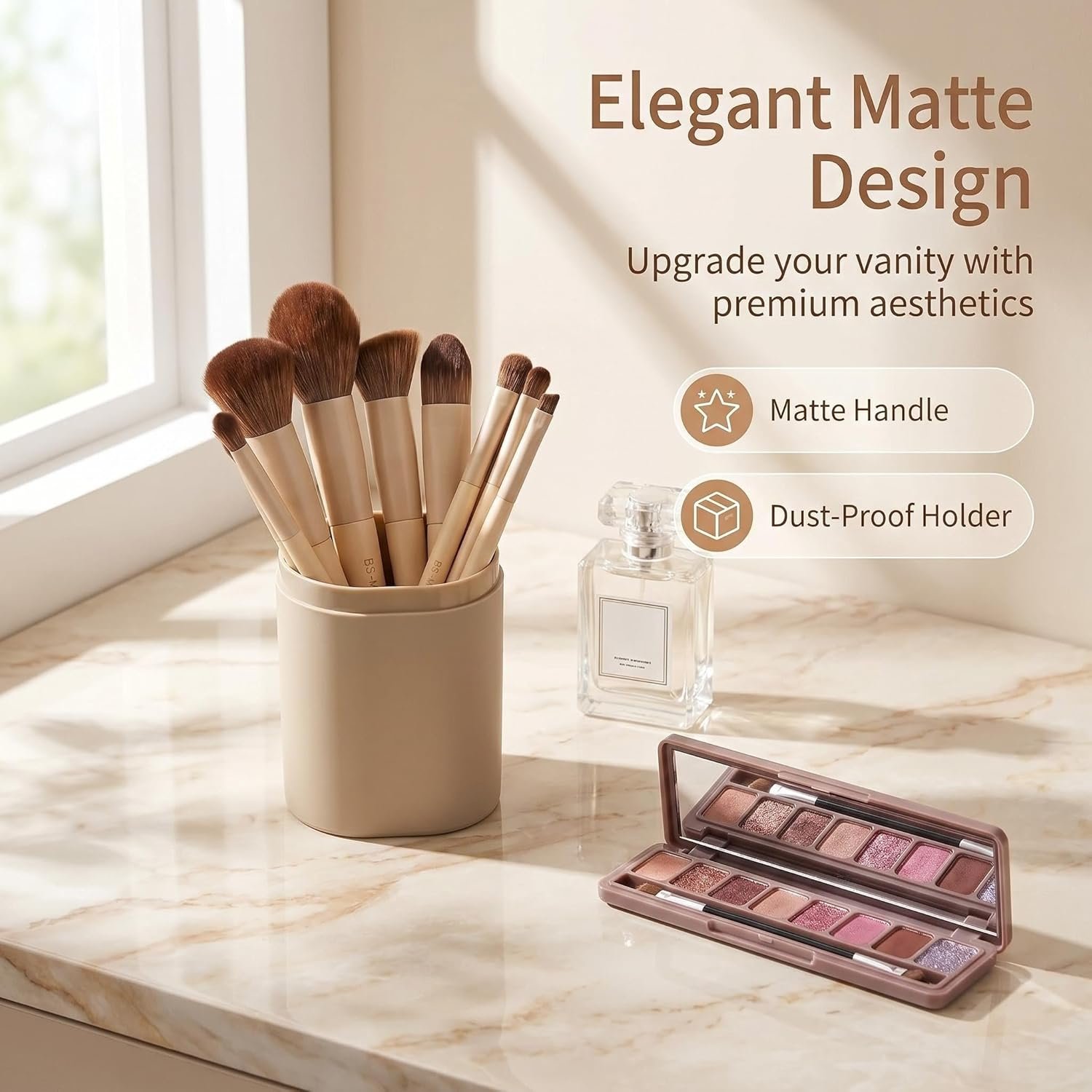 BS-MALL Professional Makeup Brush Set 18 Pcs Premium Synthetic Foundation Powder Concealers Eye Shadows Blush Makeup Brushes with Travel Case (Matte white beige) - Image 7
