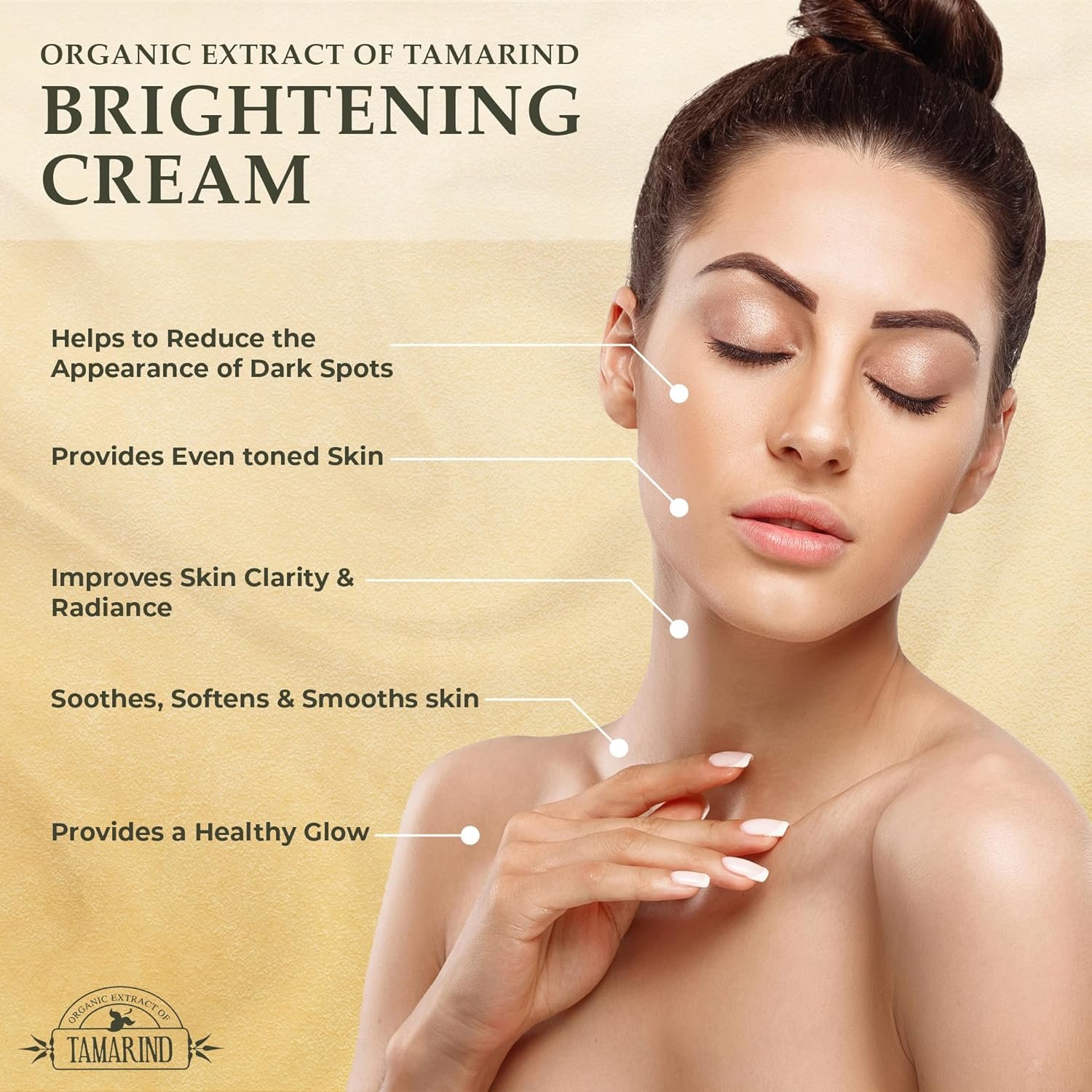 Organic Extract of Tamarind, Skin Brightening Cream - 1.7 fl oz / 50 ml - Dark Spot Cream for Hands, Knuckles, Body, Face, Underarm, Intimate Areas, with Glycering, for Men and Women - Image 3