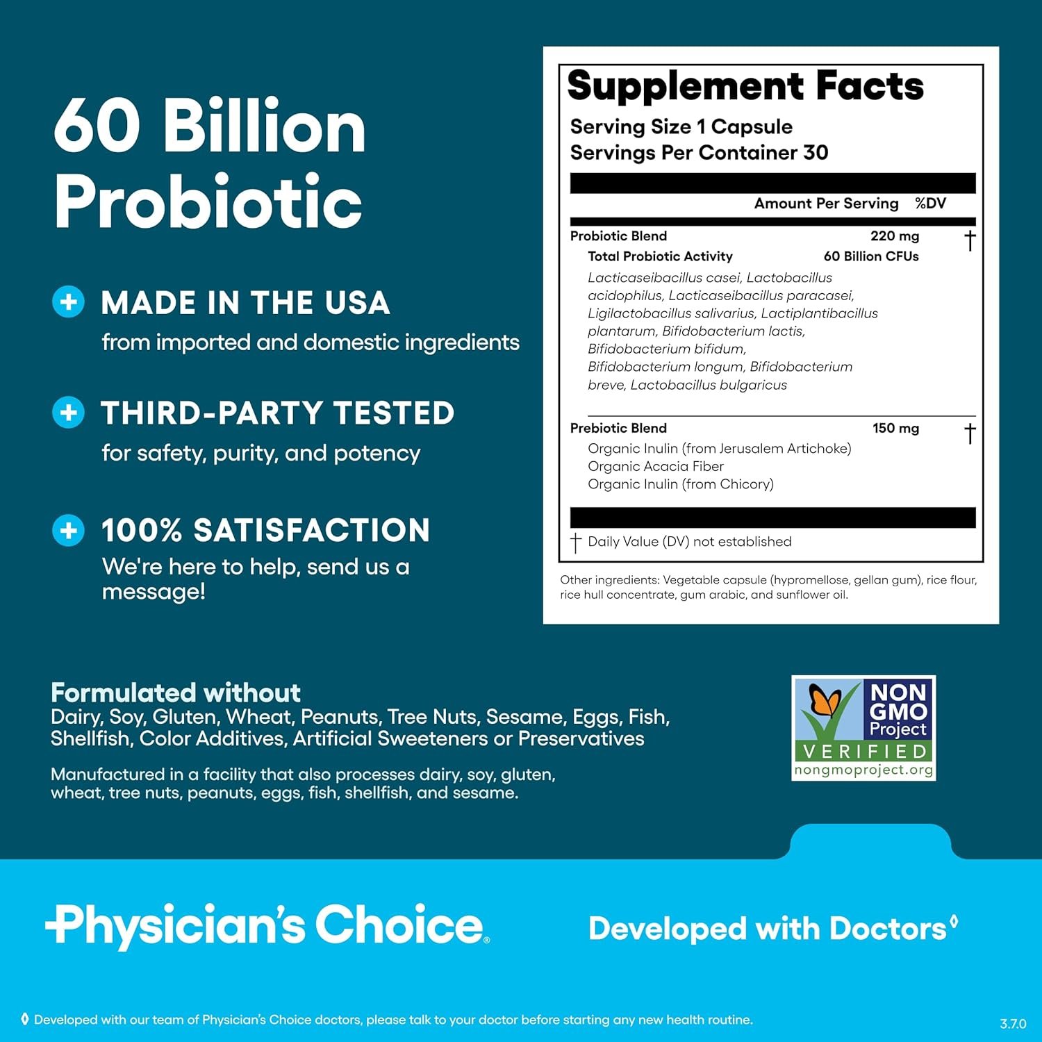 Physician's CHOICE Probiotics 60 Billion CFU - 10 Strains + Organic Prebiotics - Immune, Digestive & Gut Health - Supports Occasional Constipation, Diarrhea, Gas & Bloating - for Women & Men - 30ct - Image 7