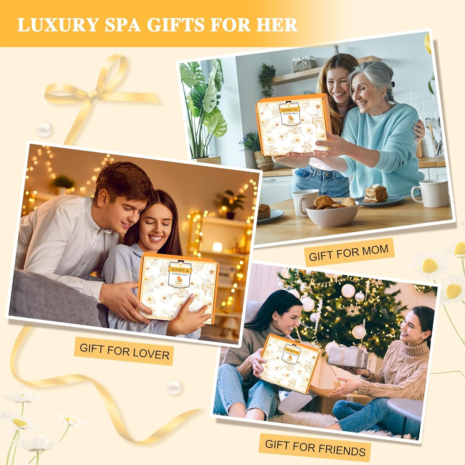 Gifts for Women, Birthday Gift for Women, 9 Pc Almond Milk & Honey Bath and Body Gifts Set, Self Care Gifts Spa Gift Basket, Relaxing Bath Sets for Mom, Girlfriend, Sister, Female Friends, Coworker - Image 7