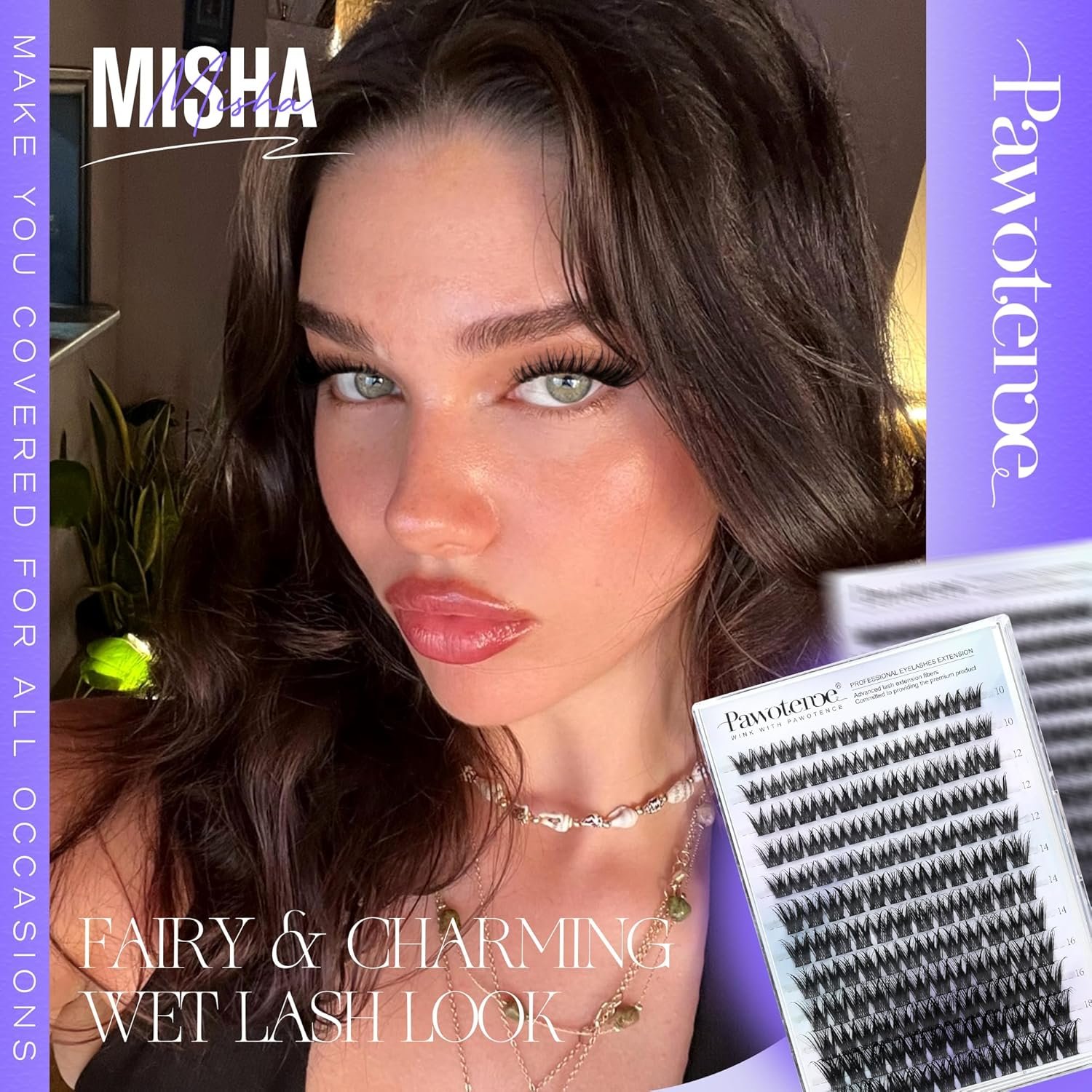 Pawotence Lash Clusters Kit Misha 10-18mm Cluster Lashes Extension Kit 144pcs Eyelash Clusters Wet Look Wispy Lashes Cluster Eyelash Extensions with Waterproof Lash Bond and Seal, Remover, Applicator - Image 4
