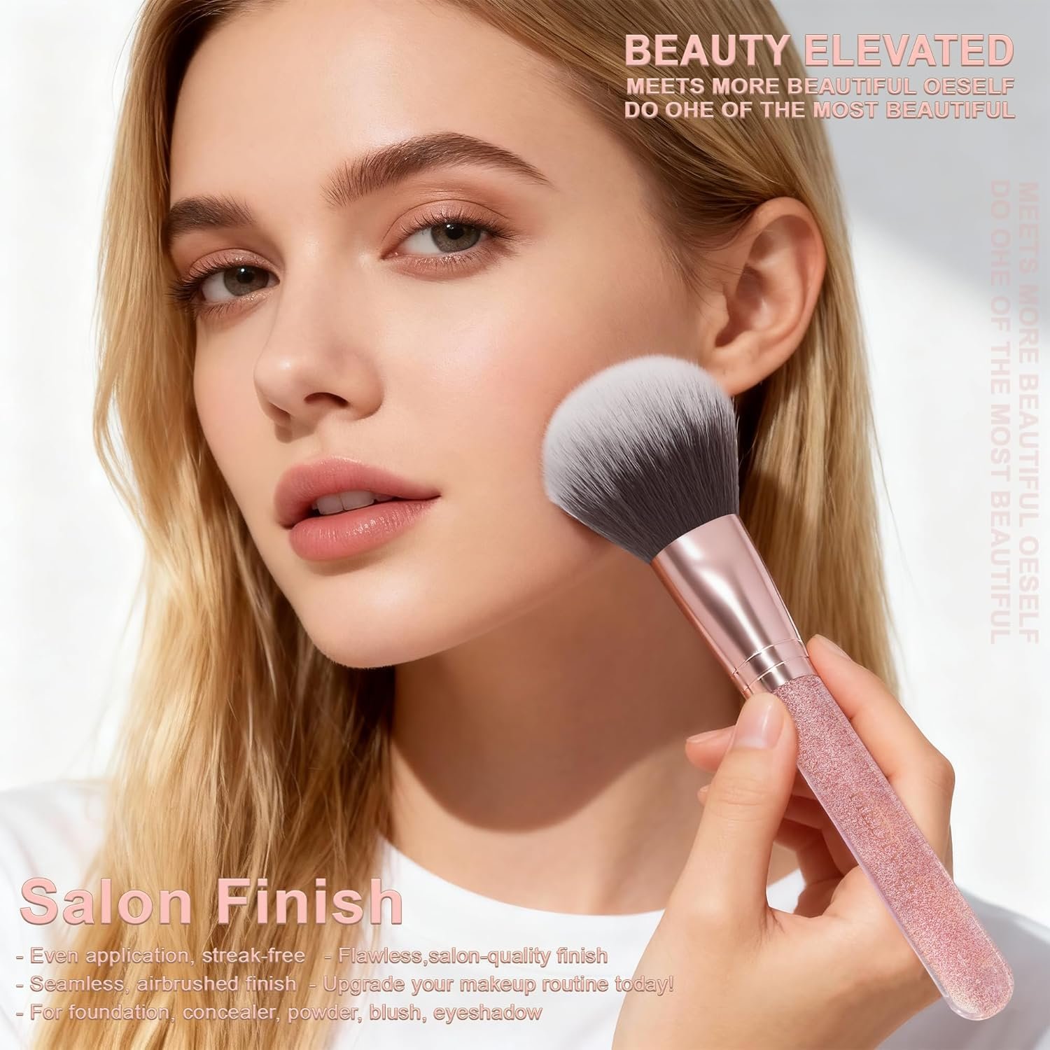 Pink Makeup Brushes Set 14 Pcs Professional, Synthetic Foundation Concealer Powder Blush Eyeshadow Brushes with 2 Powder Puffs & Dual-ended Mask Applicator, Gifts for Women Teen Girls - Image 5