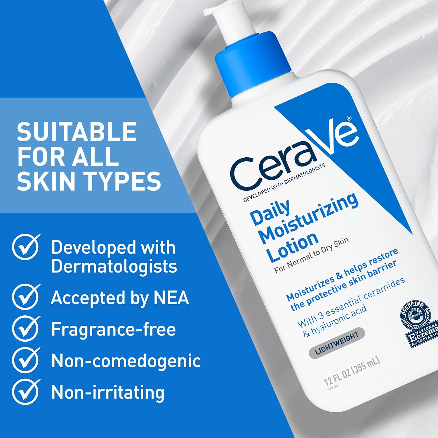 CeraVe Daily Moisturizing Lotion for Dry Skin, Body Lotion & Face Moisturizer with Hyaluronic Acid and Ceramides, Daily Moisturizer, Fragrance Free, Oil-Free, 12 Ounce - Image 5