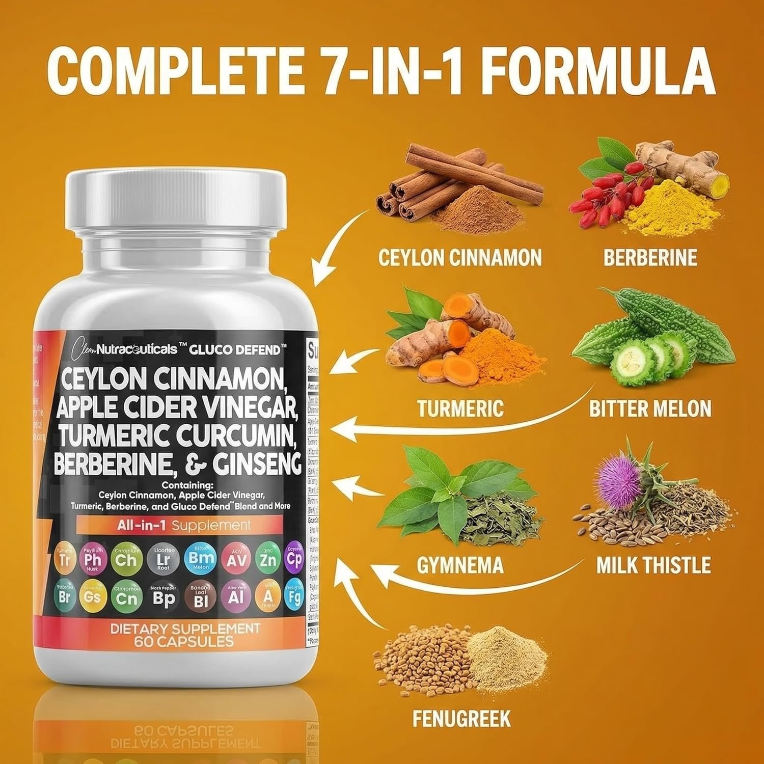 Clean Nutraceuticals Ceylon Cinnamon Capsules + Berberine Turmeric Apple Cider Vinegar Ginseng Bitter Melon Gymnema Milk Thistle Fenugreek Supplement Pills Powder for Men & Women - Image 4