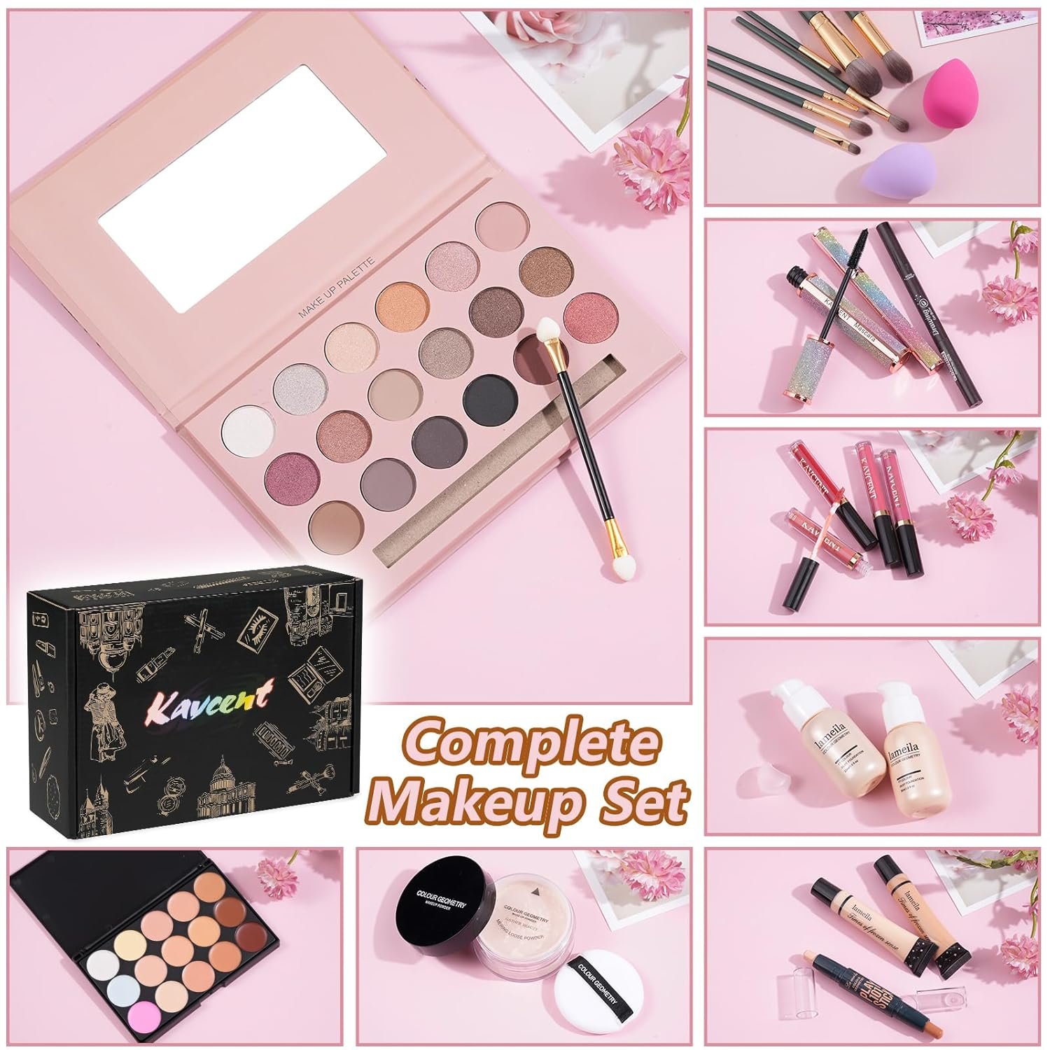 KAVCENT Makeup Kit Makeup Sets for Teens Makeup kits for Women Teenagers Make up Eyeshadow Palette Foundation Concealer Lipgloss Loose Powder Makeup Kit for Women Full Kit - Image 6