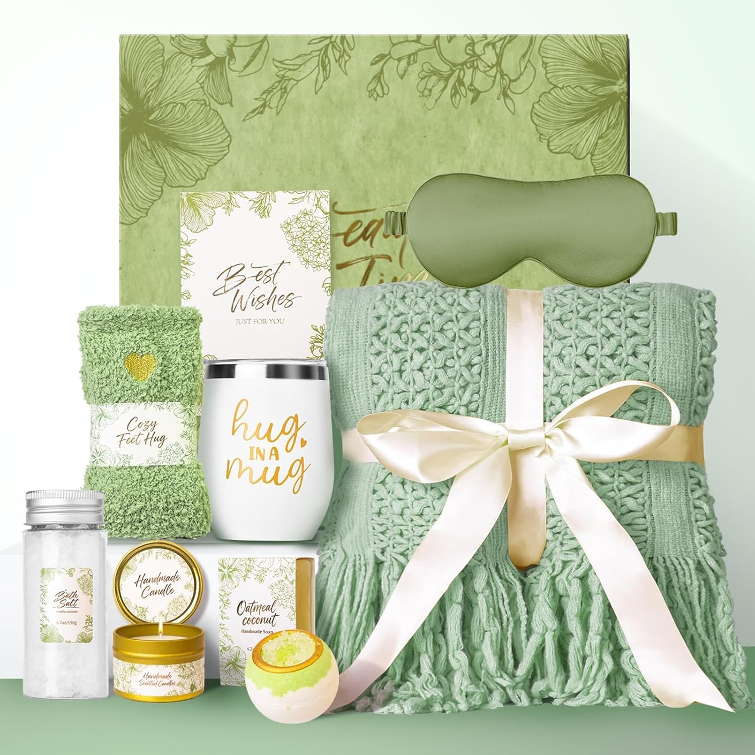 Mothers Day Gifts for Mom Wife Grandma, Self Care Gift Baskets for Women - Knitted Throw Blanket Spa Set, Get Well Birthday Care Package for Her Friend Sister