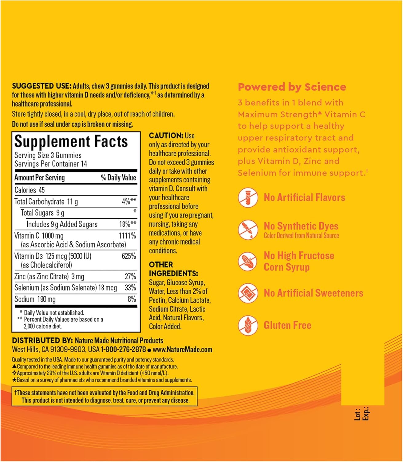 Nature Made Wellblends ImmuneMAX Gummies, Vitamin C, Zinc, and Vitamin D3, Immune Support Supplement, 42 Tangerine Flavor Gummies - Image 7