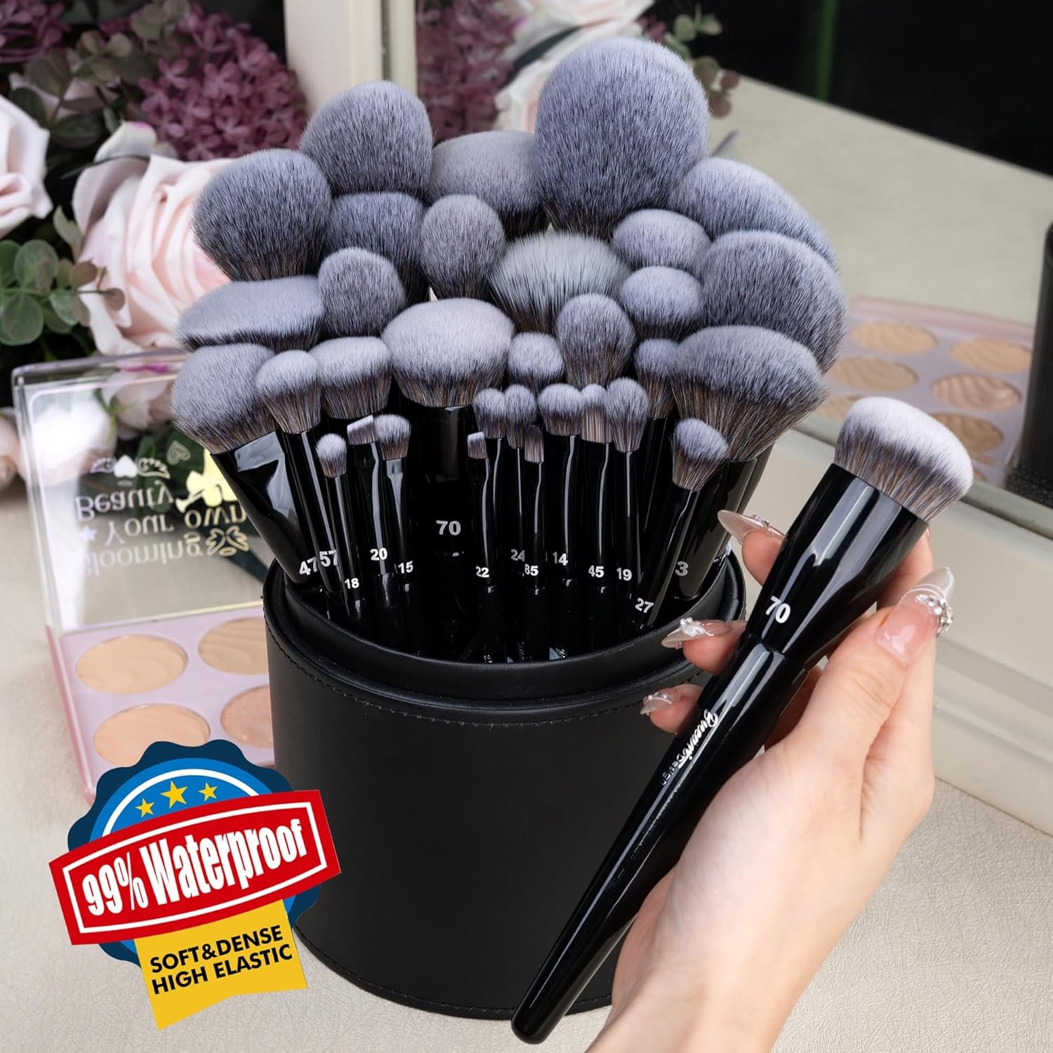 Bueart Design 32Pcs PRO Grade Makeup Brushes Set with Super large Holder, Premium Ultra-soft Synthetic Foundation Contour Powder Blush Concealer Eyeshadow Classic Black Make up Brush - Image 2