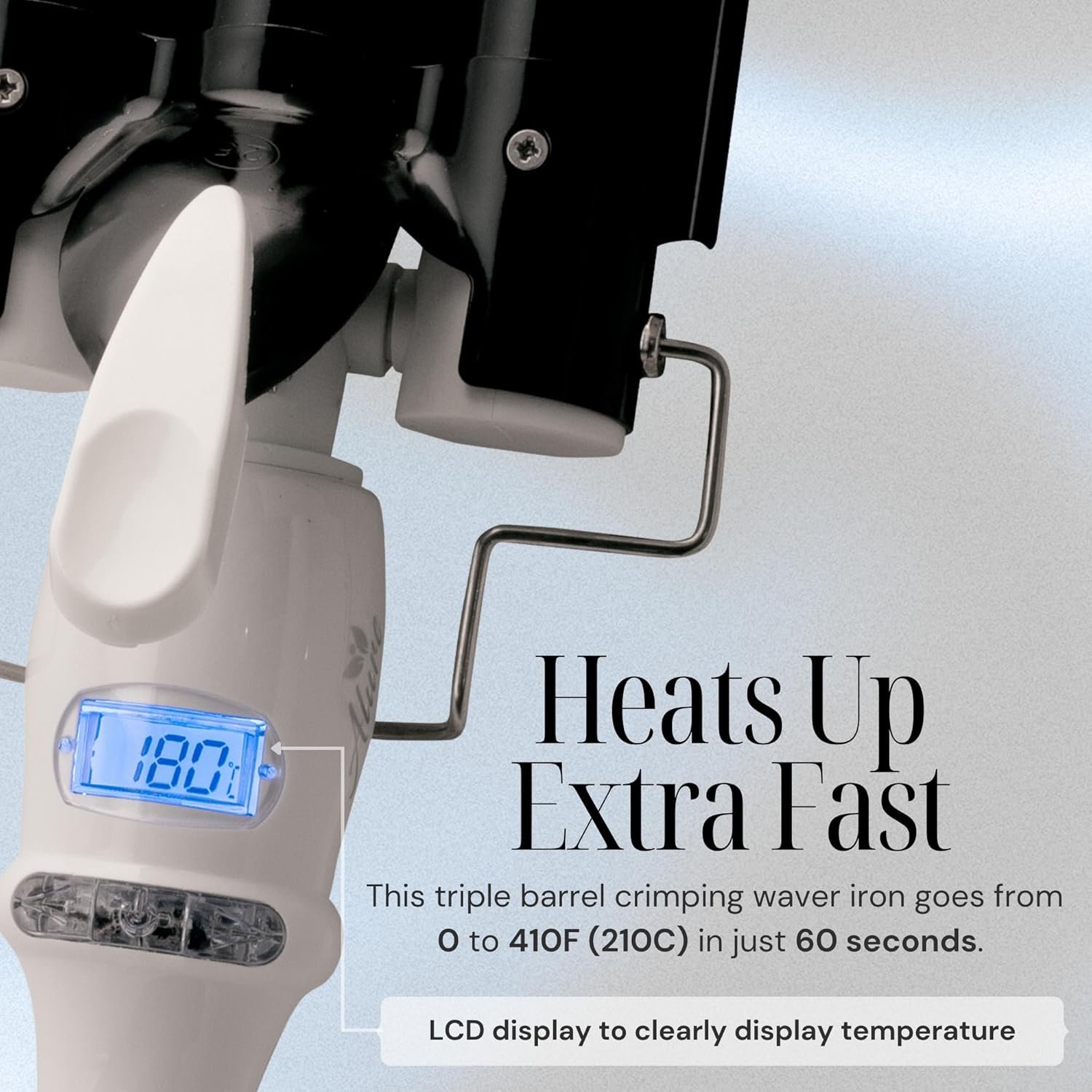 Alure Three Barrel Curling Iron Wand Hair Waver with LCD Temperature Display - 1 Inch Ceramic Tourmaline Triple Barrels, Dual Voltage Crimp (Black/White) - Image 4